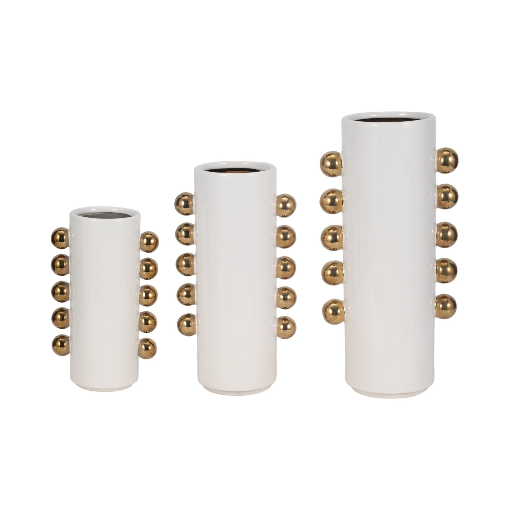 Cer, 10" Vase W/ Side Knobs, White/gold - Image 8