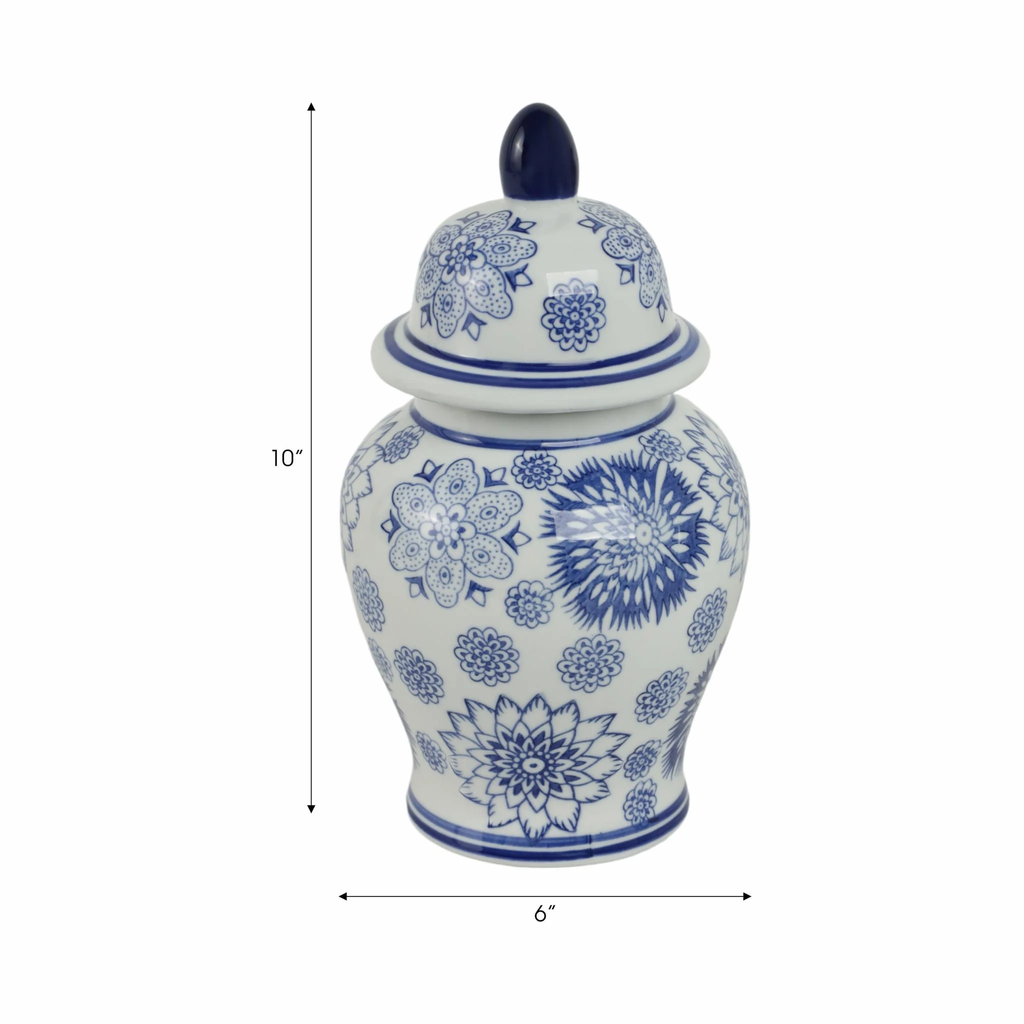 Cer, 10"h Asstd Flowers Temple Jar, Blue - Image 8