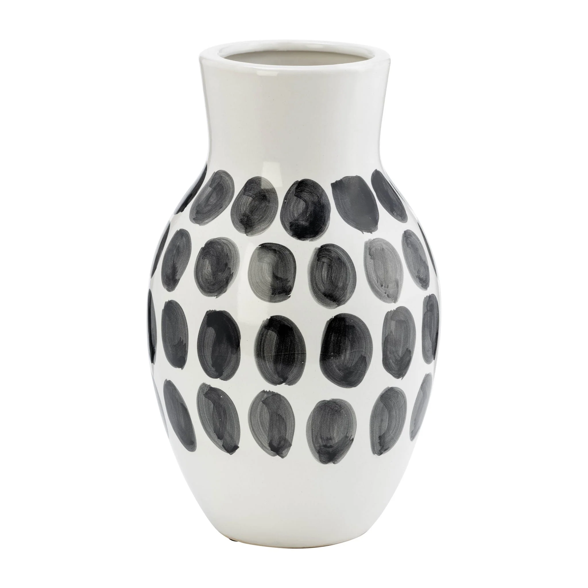 Cer, 10"h Blk Polk-a-dot Flower Vase, White - Image 3