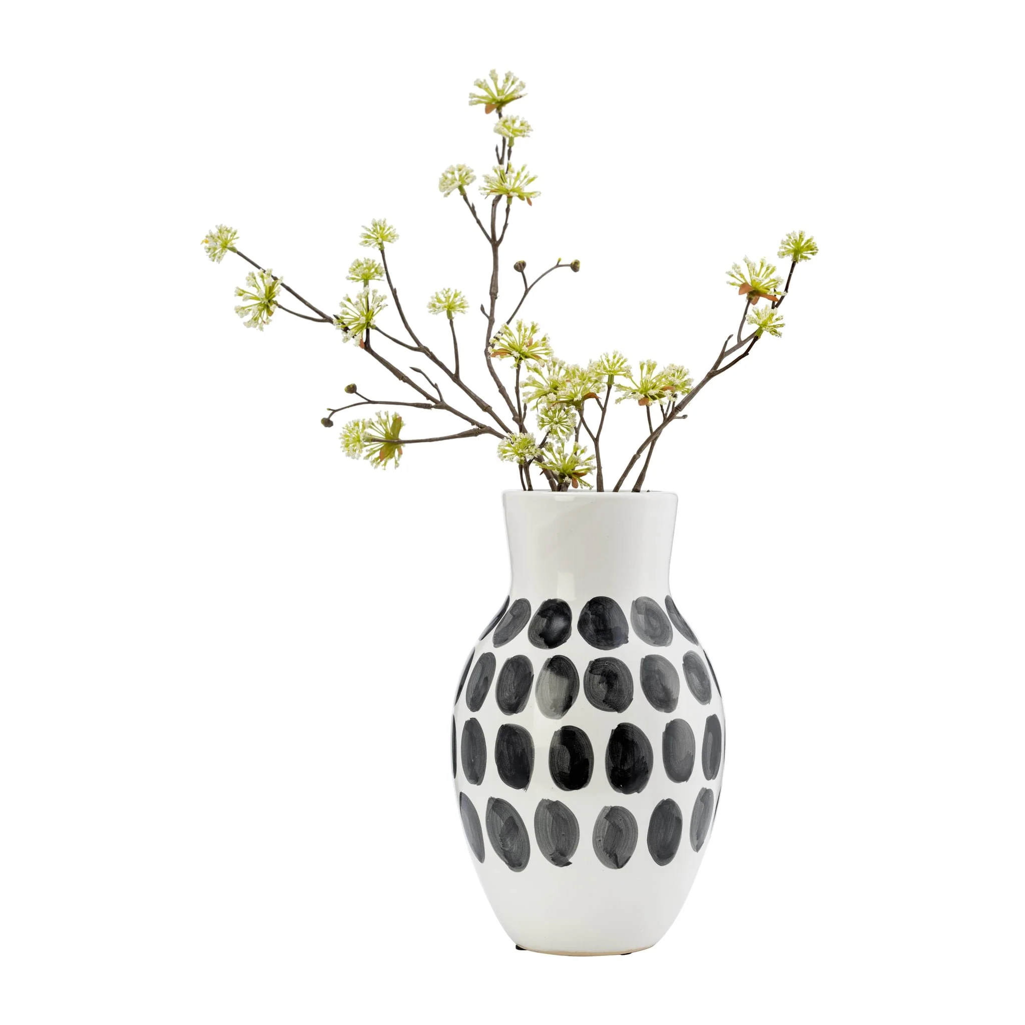 Cer, 10"h Blk Polk-a-dot Flower Vase, White - Image 4