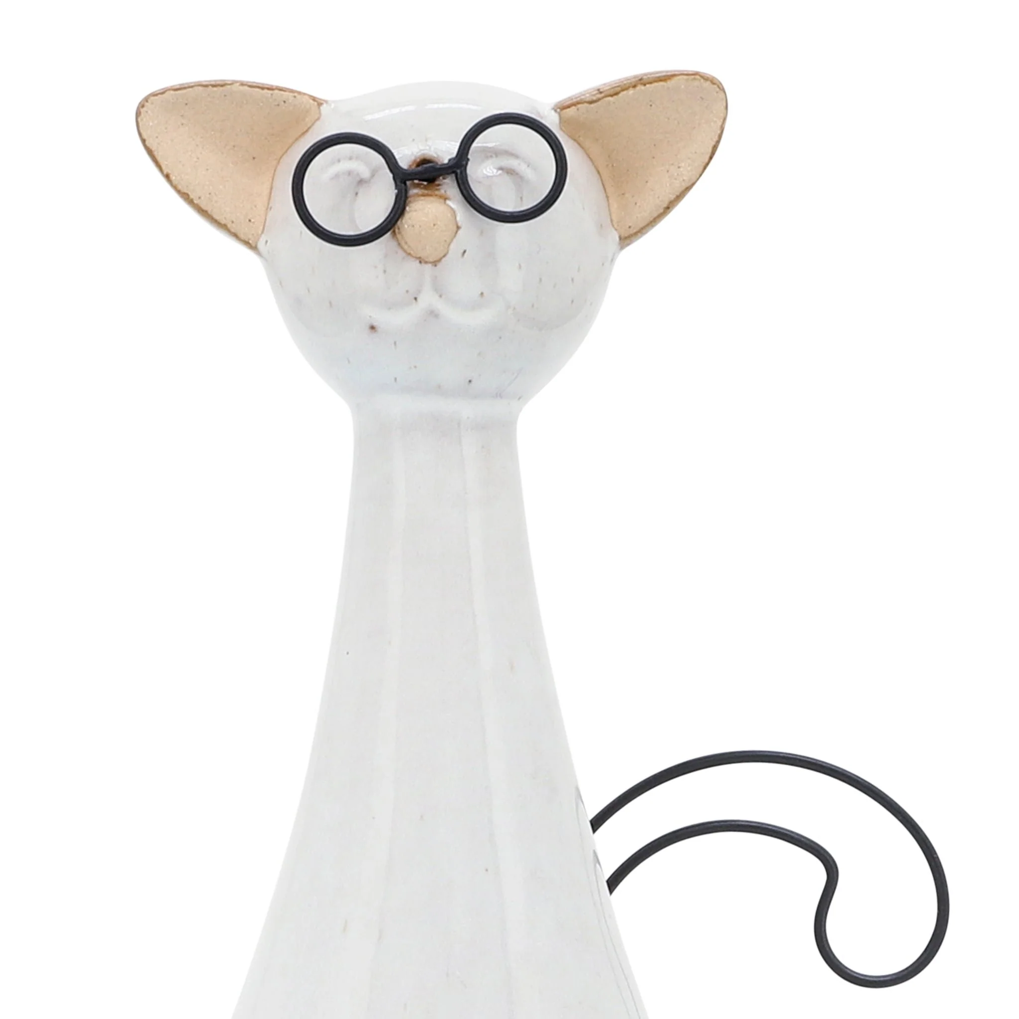 Cer, 10"h Chubby Cat W/ Glasses, Beige - Image 6