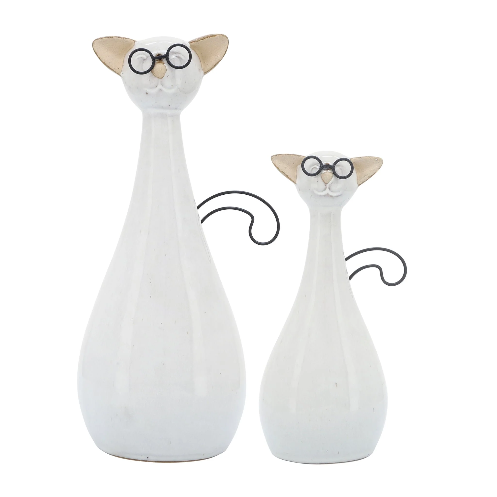 Cer, 10"h Chubby Cat W/ Glasses, Beige - Image 7
