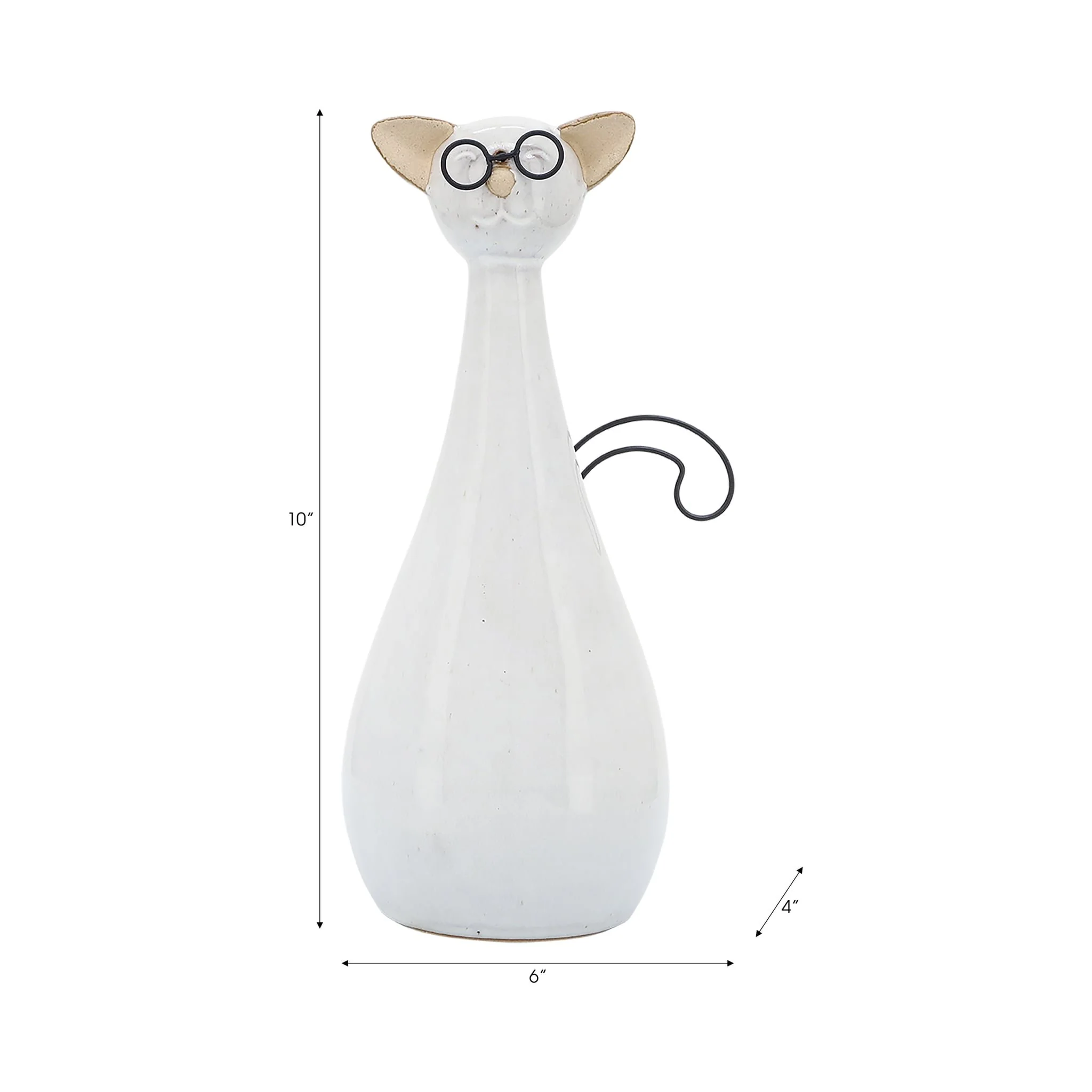 Cer, 10"h Chubby Cat W/ Glasses, Beige - Image 8