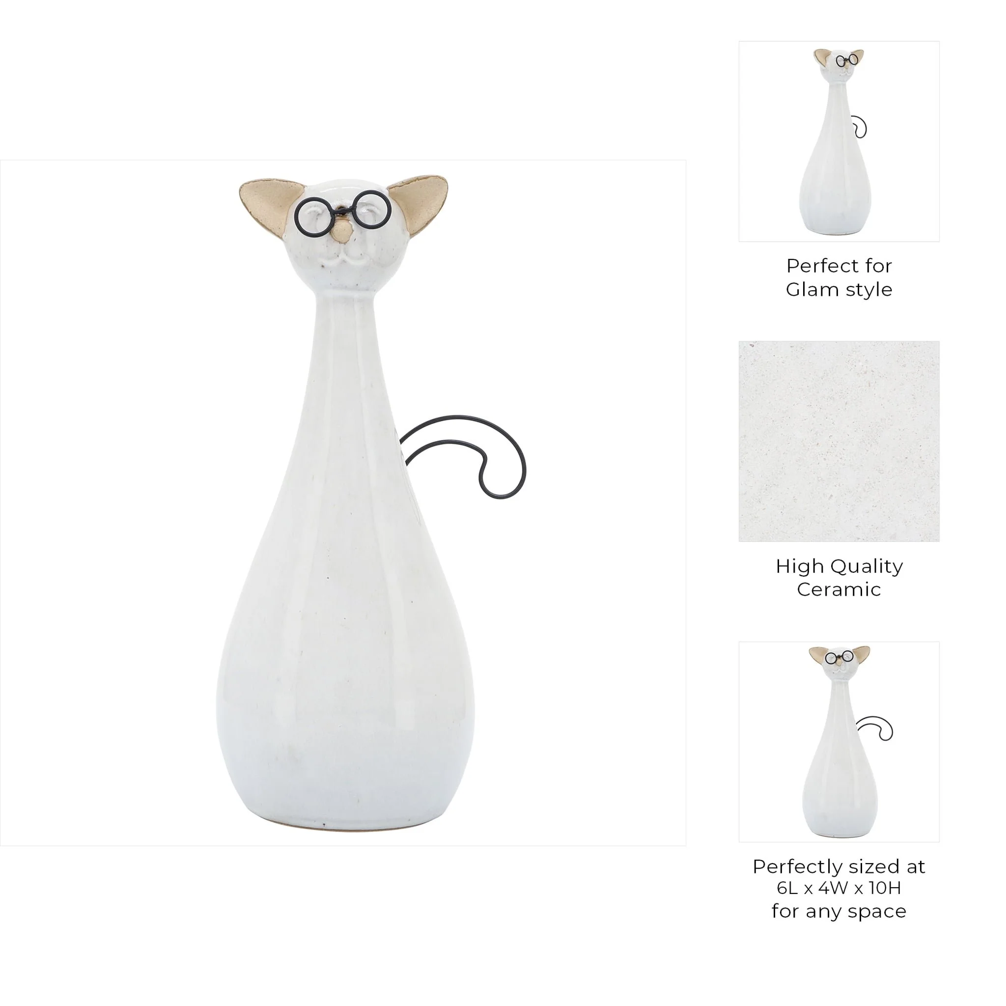 Cer, 10"h Chubby Cat W/ Glasses, Beige - Image 9