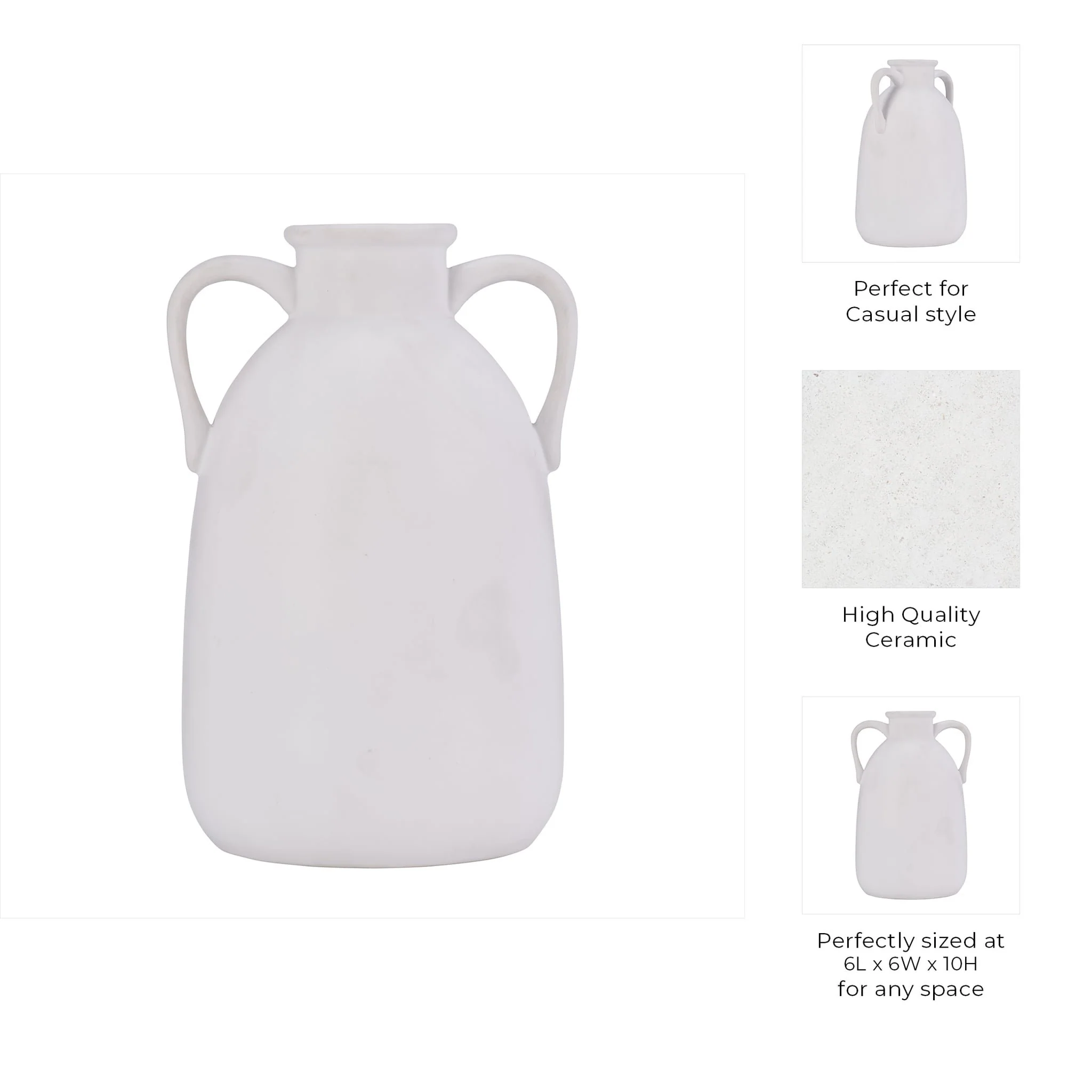 Cer, 10"h Eared Vase, White - Image 10