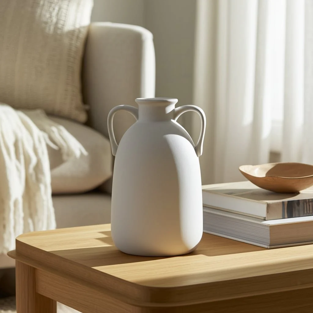 Cer, 10"h Eared Vase, White - Image 13