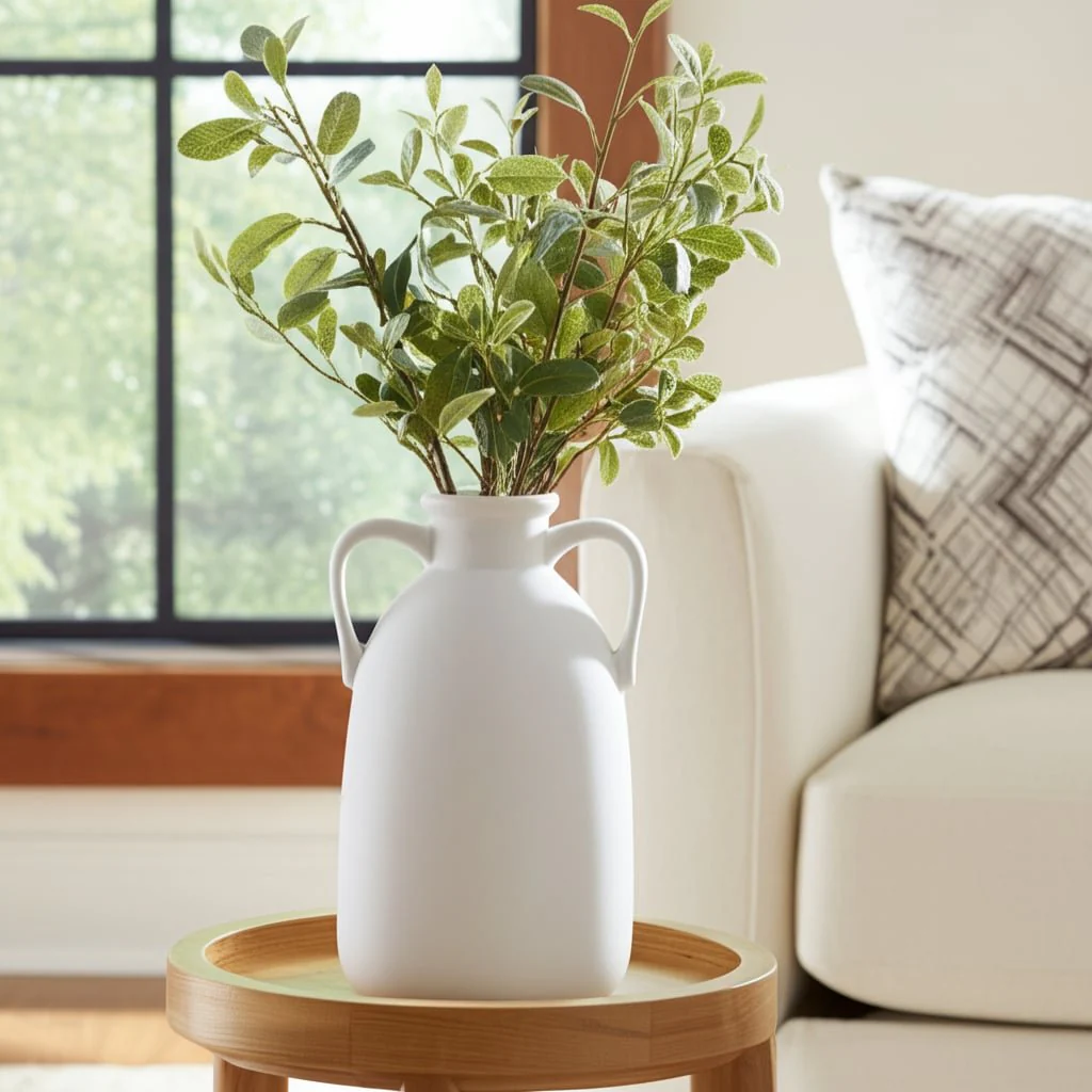 Cer, 10"h Eared Vase, White - Image 14