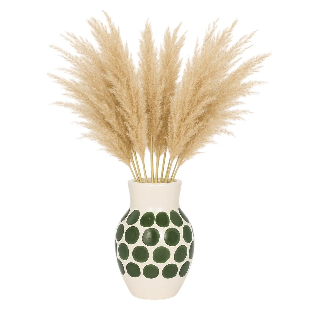 Cer, 10"h Forest Green Polk-a-dot Flower Vase,wht - Image 2