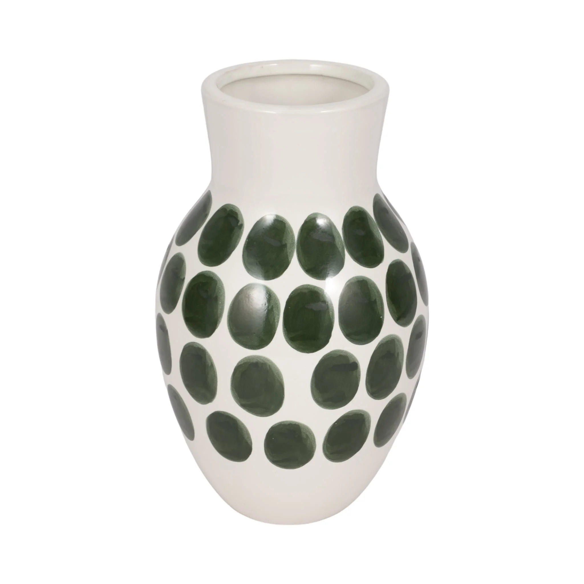 Cer, 10"h Forest Green Polk-a-dot Flower Vase,wht - Image 3