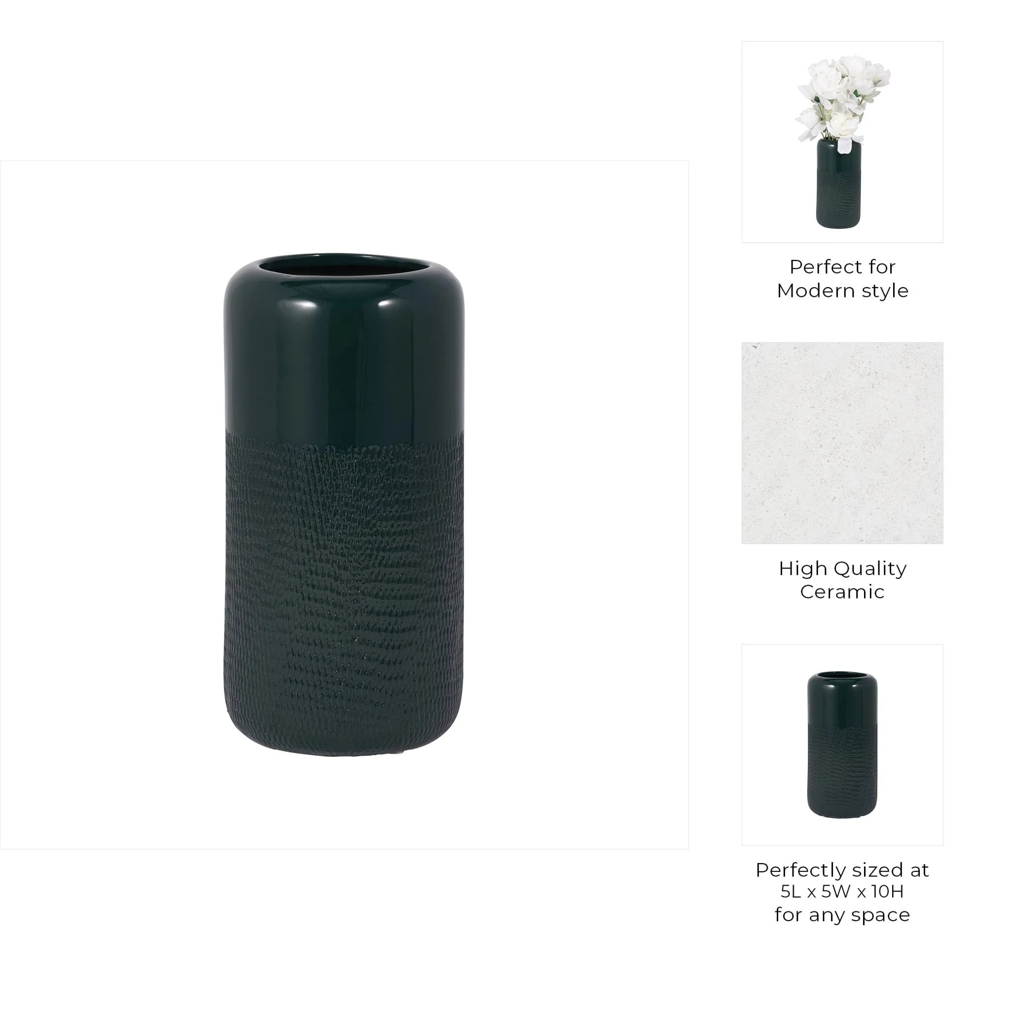 Cer, 10"h Grooved Vase, Forest Green - Image 7