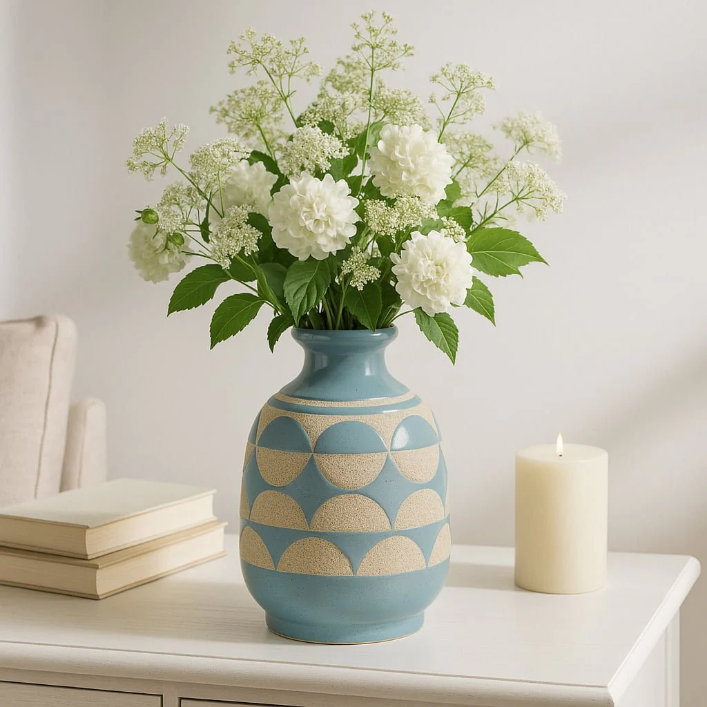 Cer, 10"h Half Circles Vase, Cameo Blue - Image 2