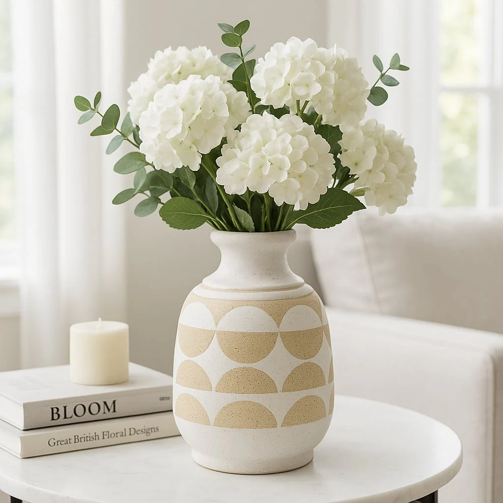 Cer, 10"h Half Circles Vase, Ivory - Image 2