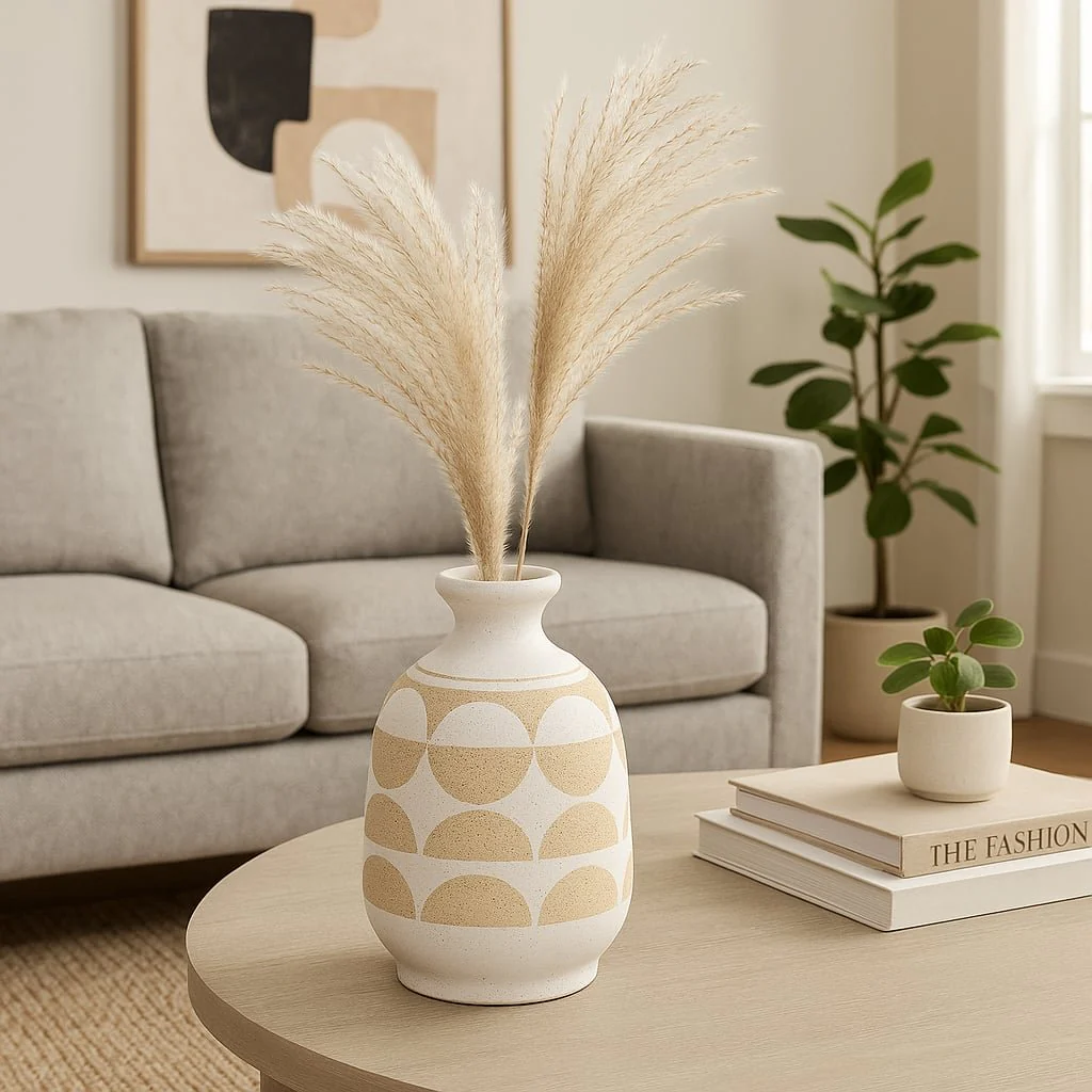 Cer, 10"h Half Circles Vase, Ivory - Image 9