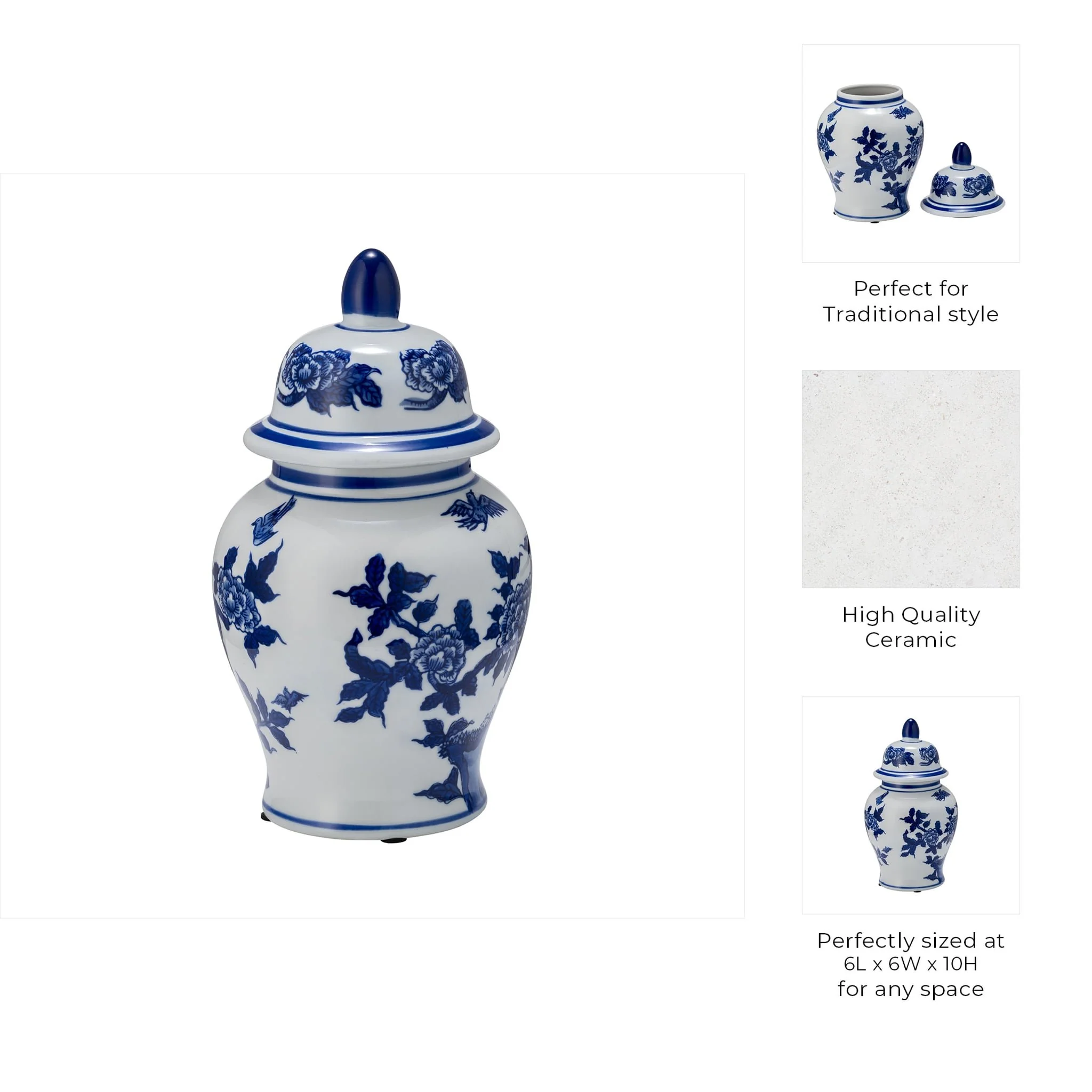 Cer, 10"h Temple Jar, Blue/white - Image 4
