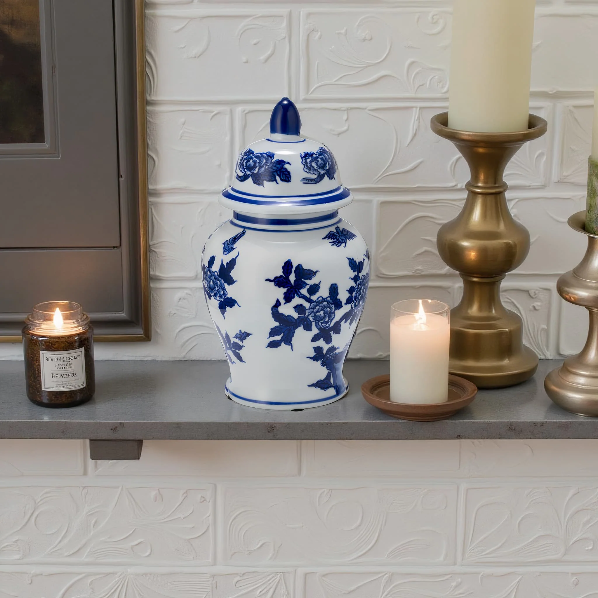 Cer, 10"h Temple Jar, Blue/white - Image 5