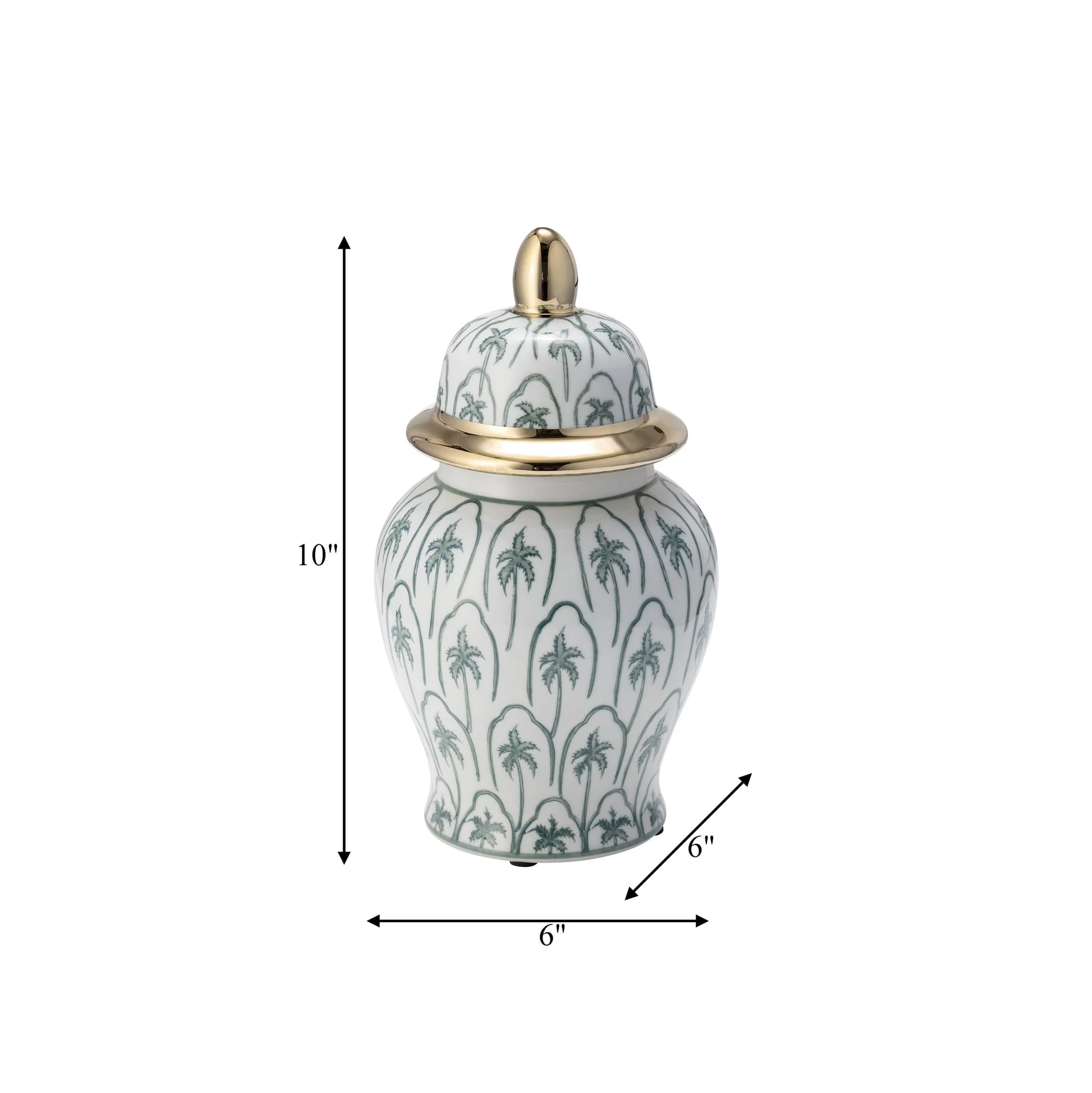 Cer, 10"h Temple Jar, Green/gold - Image 9