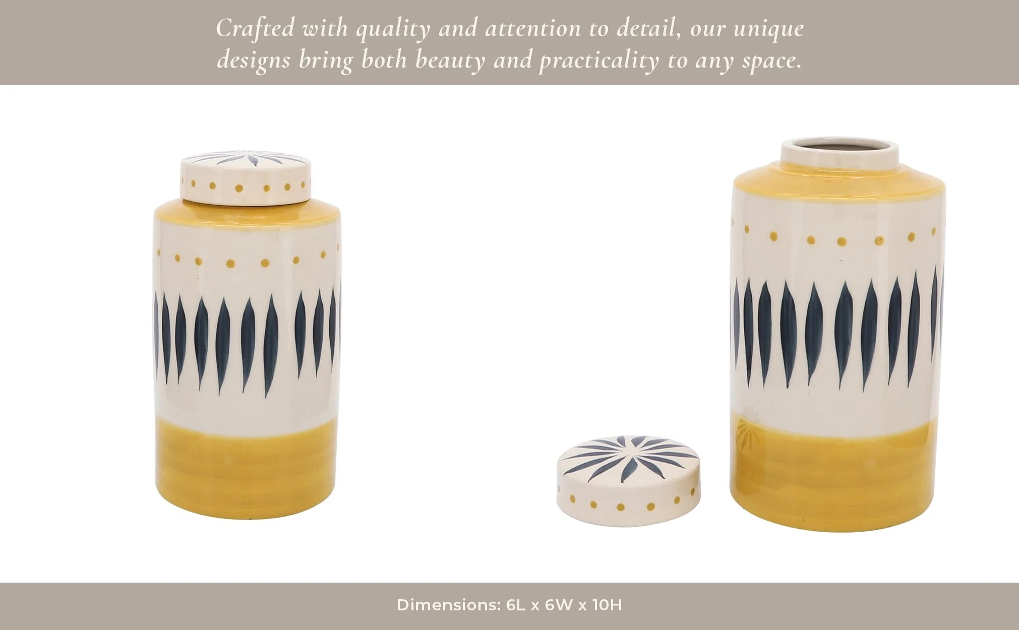 Cer, 10"h Tribal Jar W/ Lid, Yellow - Image 10