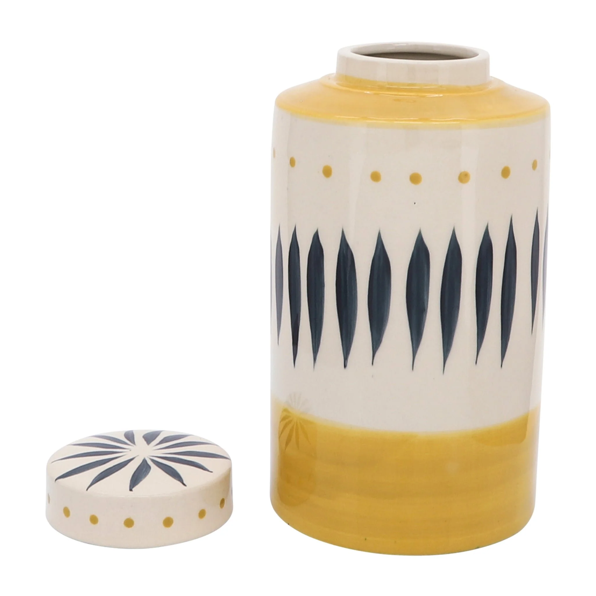 Cer, 10"h Tribal Jar W/ Lid, Yellow - Image 2