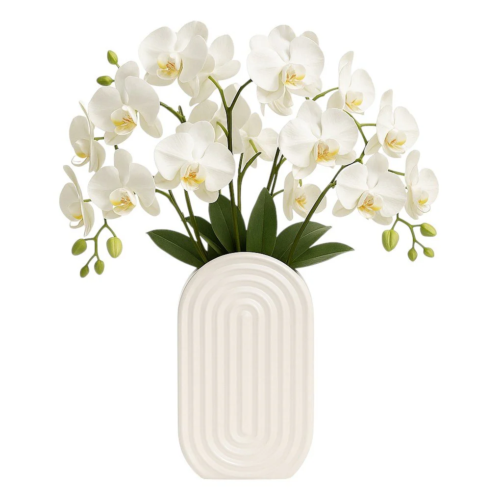 Cer, 11" Oval Ridged Vase, White - Image 2