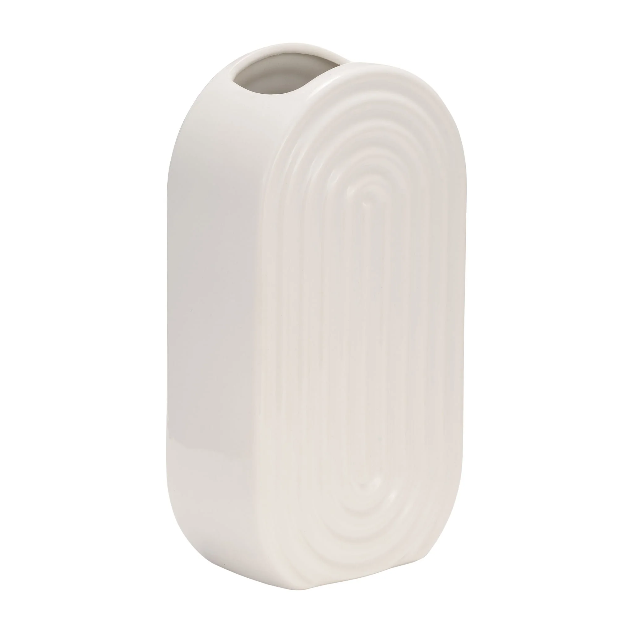 Cer, 11" Oval Ridged Vase, White - Image 3
