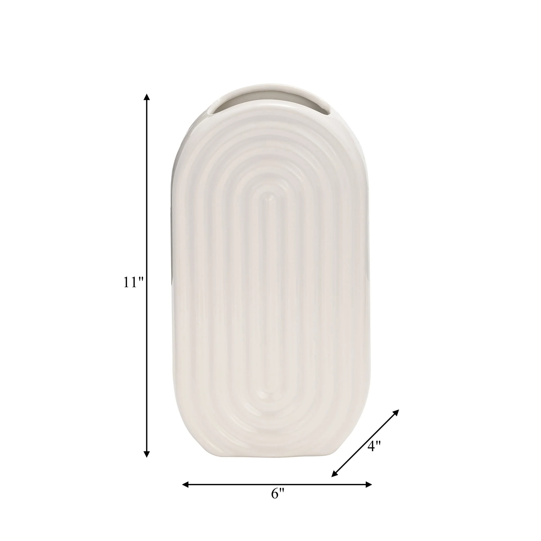Cer, 11" Oval Ridged Vase, White - Image 8