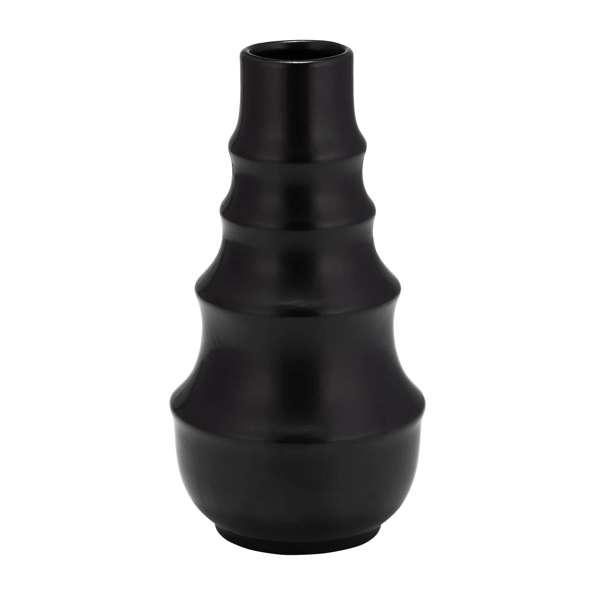 Cer,11" Ring Pattern Vase,black - Image 3
