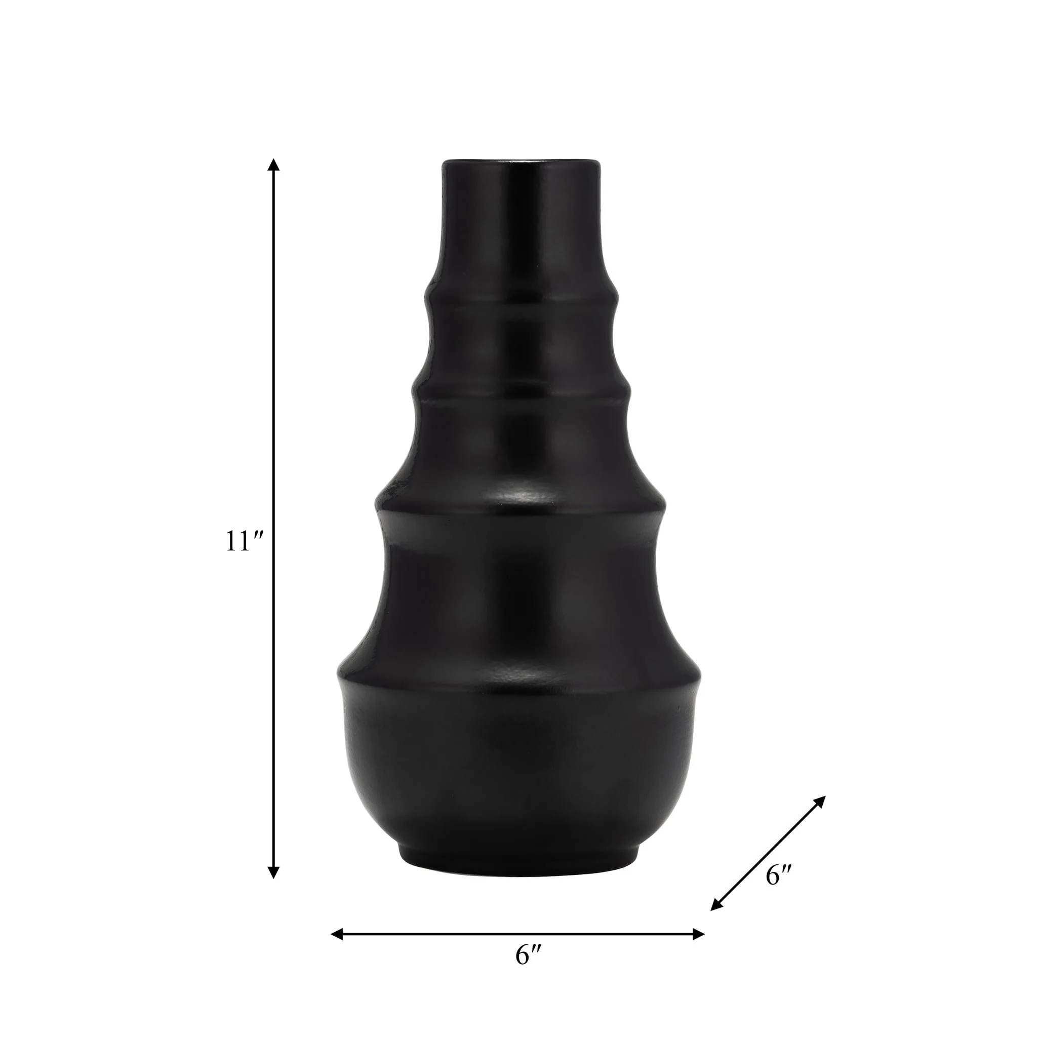 Cer,11" Ring Pattern Vase,black - Image 7
