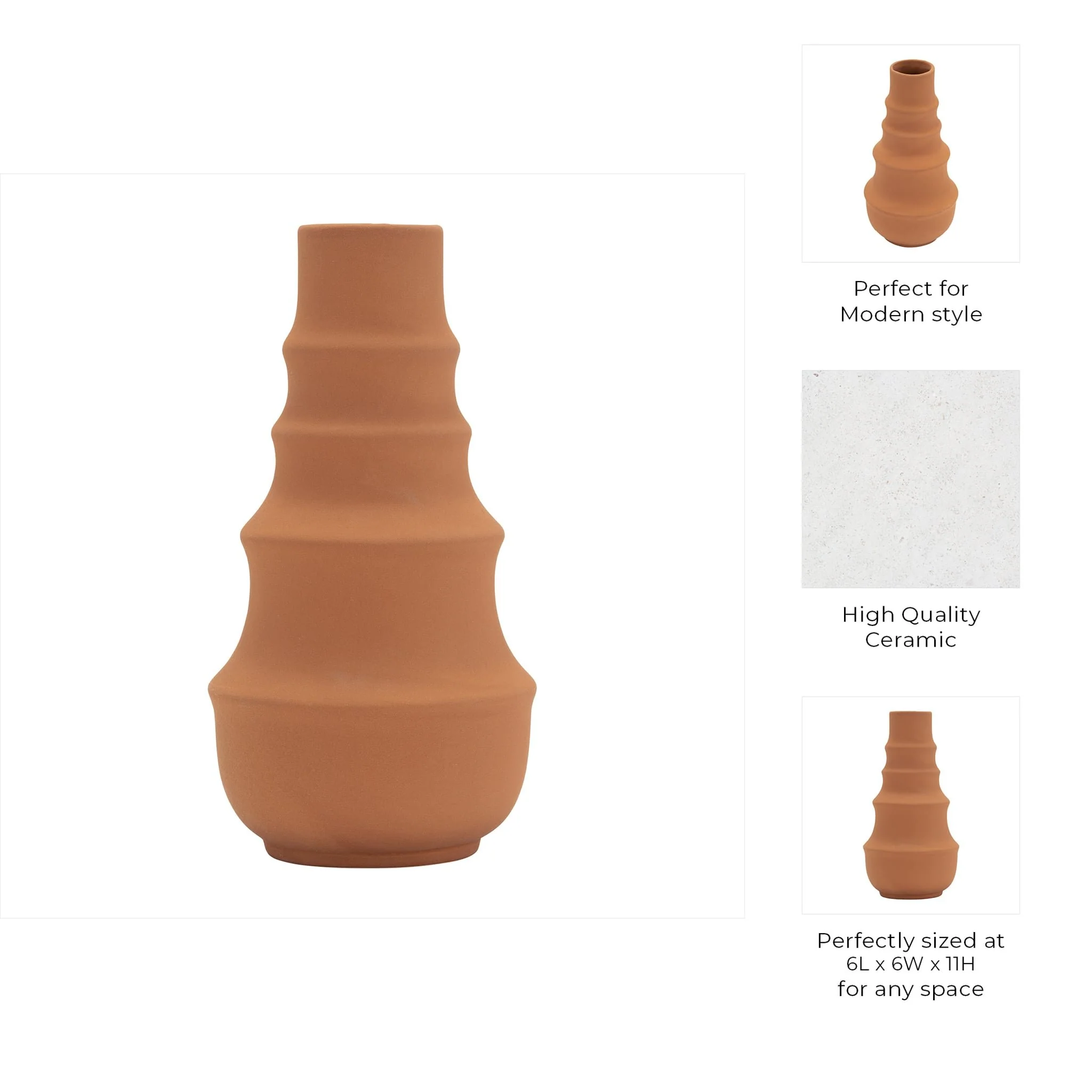 Cer,11",ring Pattern Vase,terracotta - Image 8