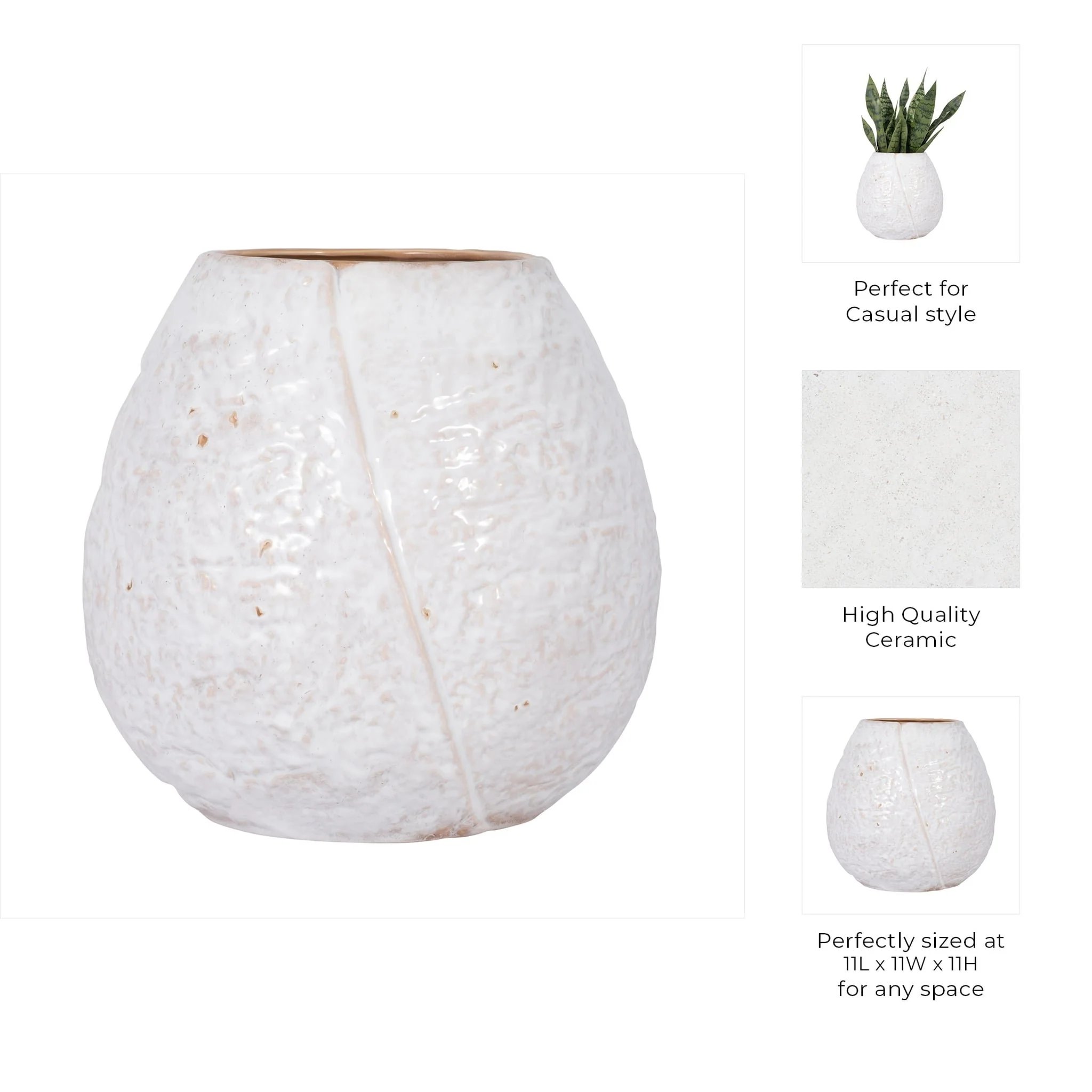 Cer, 11" Round Vase, Ivory - Image 8