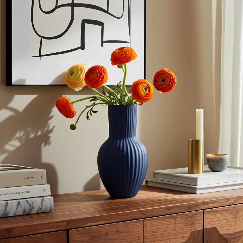 Cer, 11"h Bouquet Vase, Navy - Image 8
