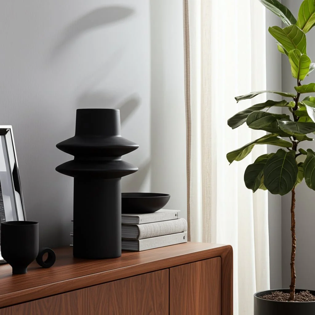 Cer, 11"h Modern Vase, Black - Image 8