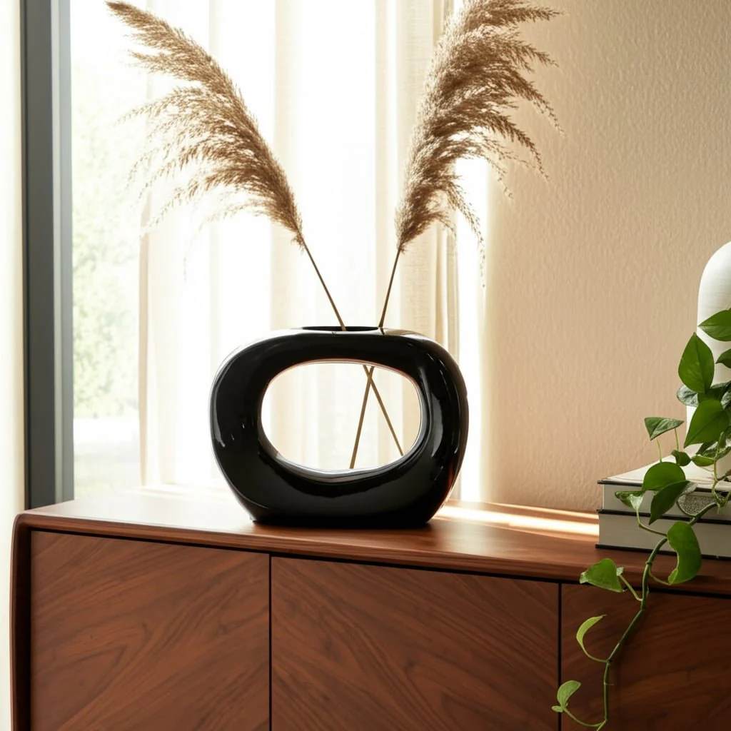 Cer, 11"h Oval Vase, Shiny Black - Image 10