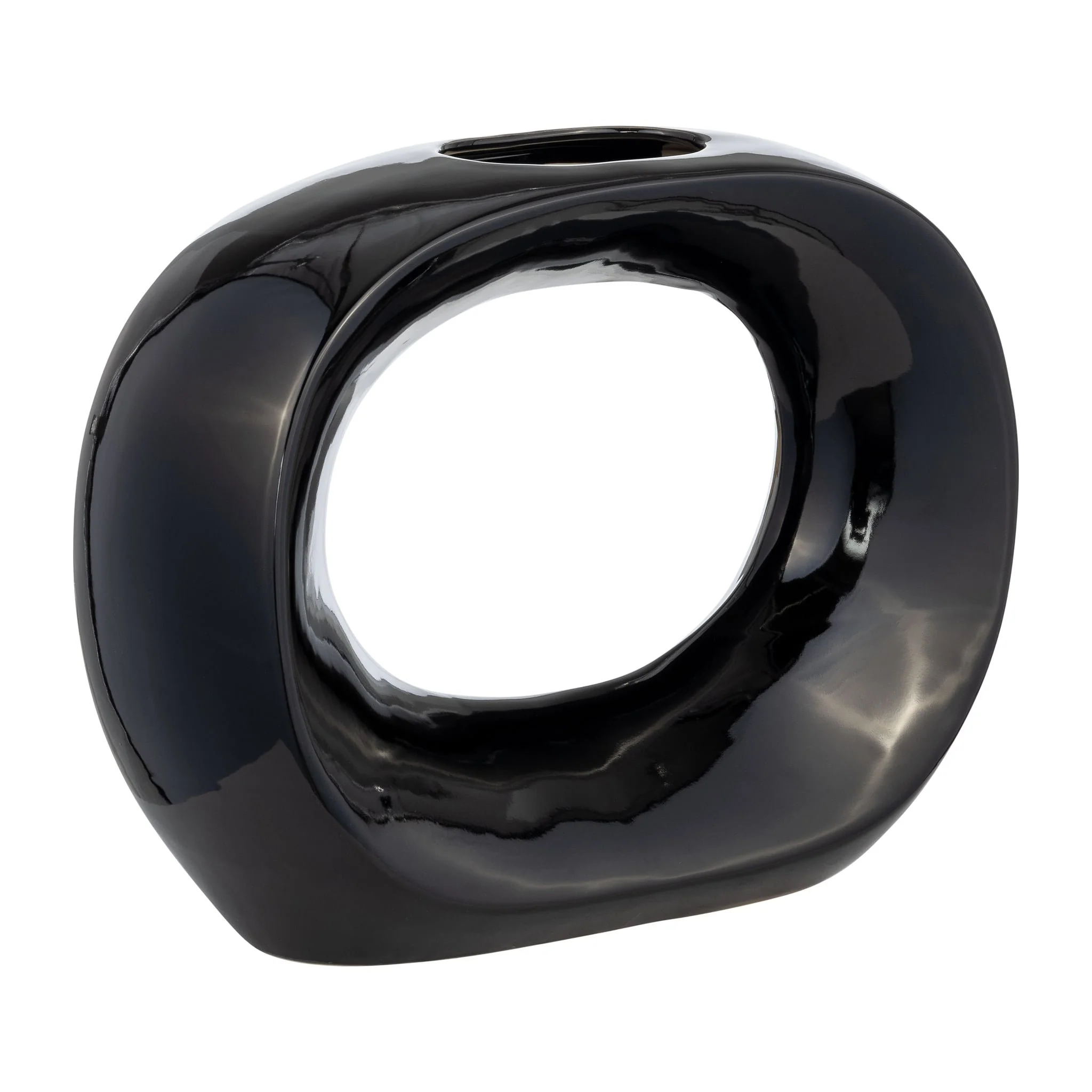 Cer, 11"h Oval Vase, Shiny Black - Image 3