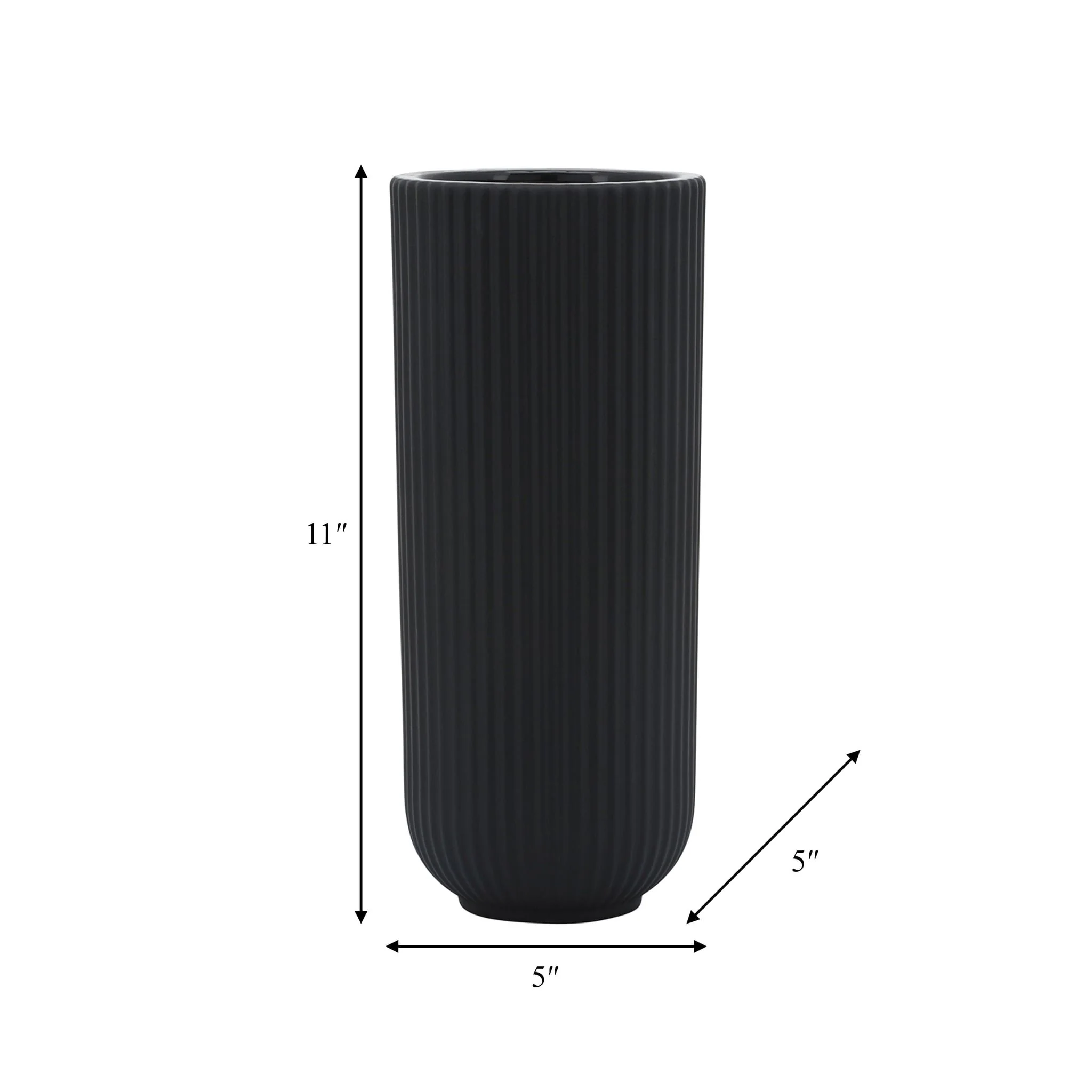 Cer, 11"h Ridged Vase, Black - Image 5