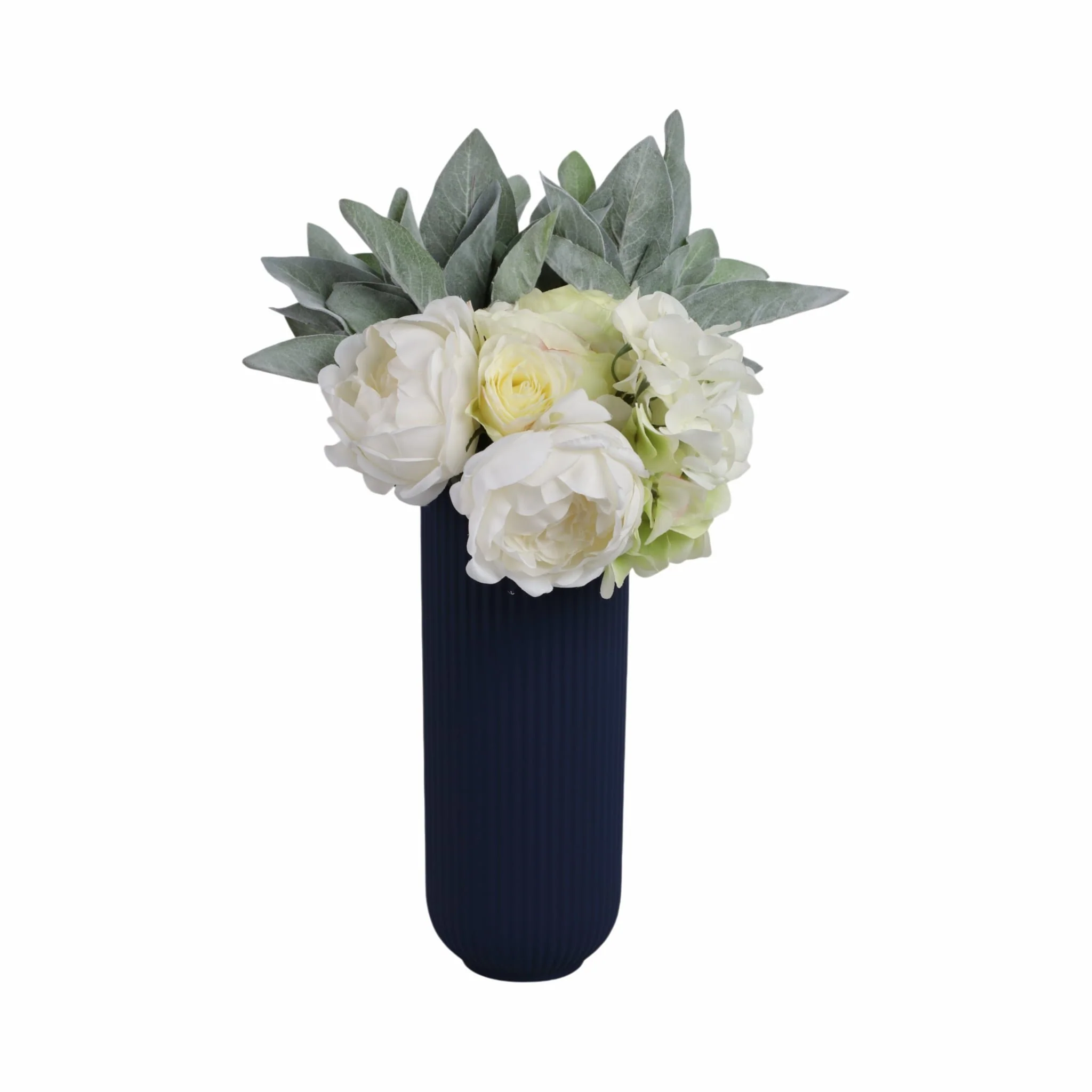 Cer, 11"h Ridged Vase, Navy - Image 2