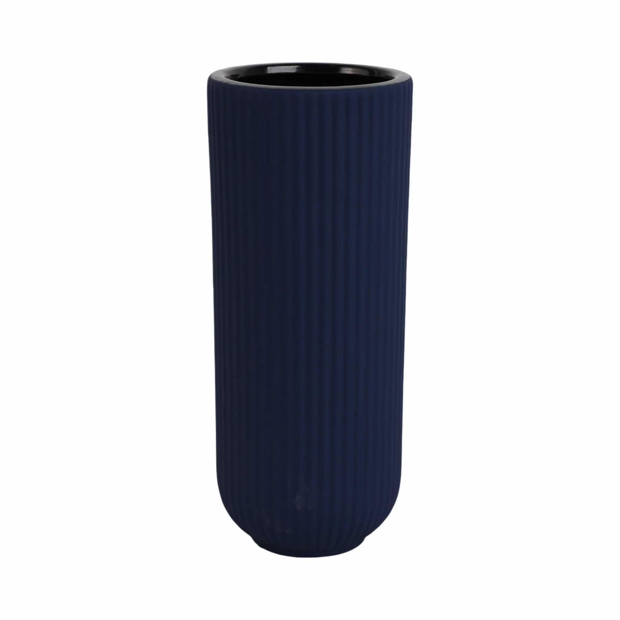 Cer, 11"h Ridged Vase, Navy - Image 3
