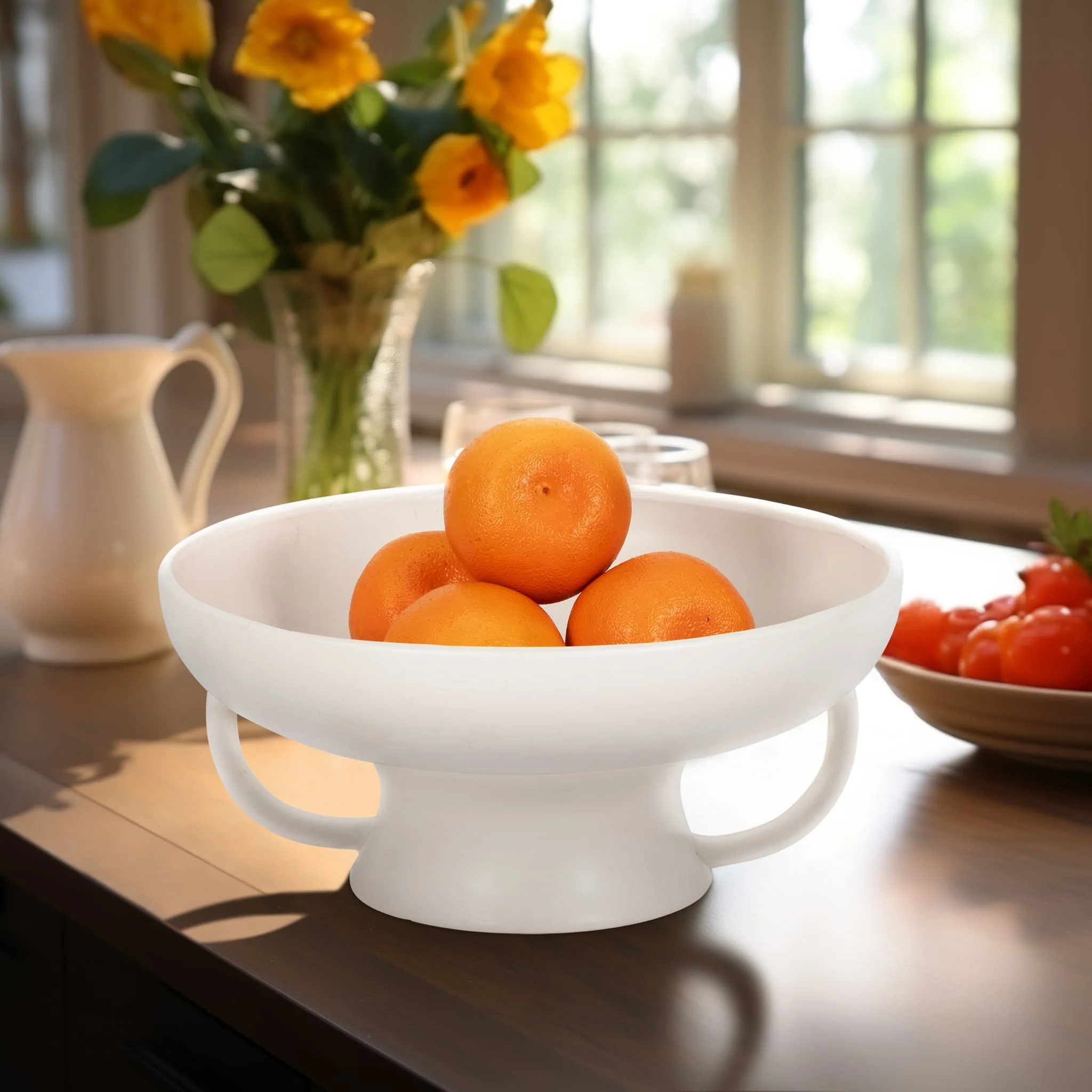 Cer, 12" Bowl W Handles On Stand, Cotton - Image 10
