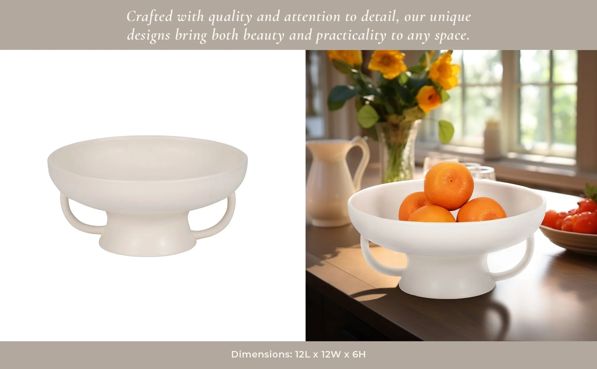 Cer, 12" Bowl W Handles On Stand, Cotton - Image 11