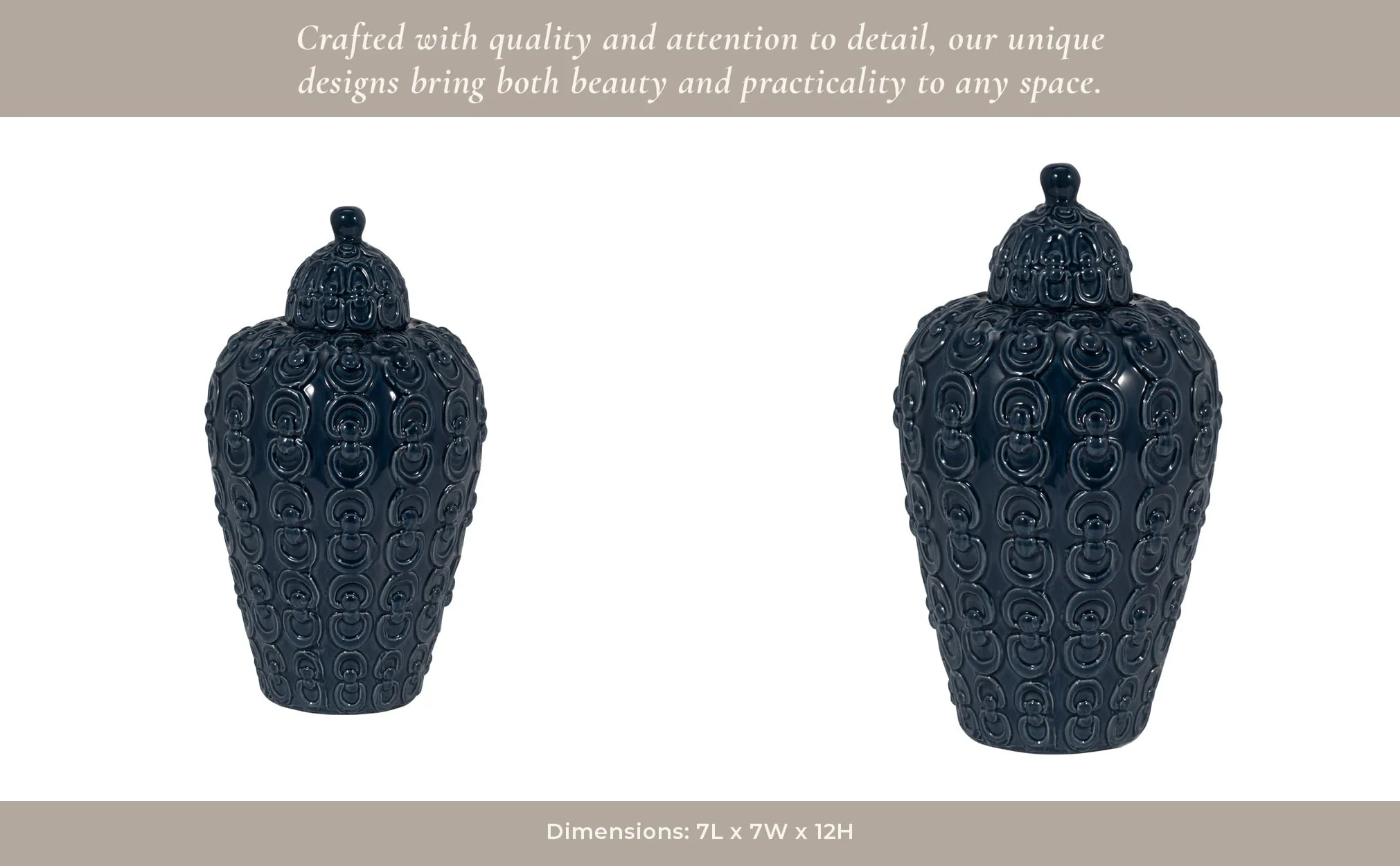 Cer, 12" Chain Texture Jar, Navy - Image 13