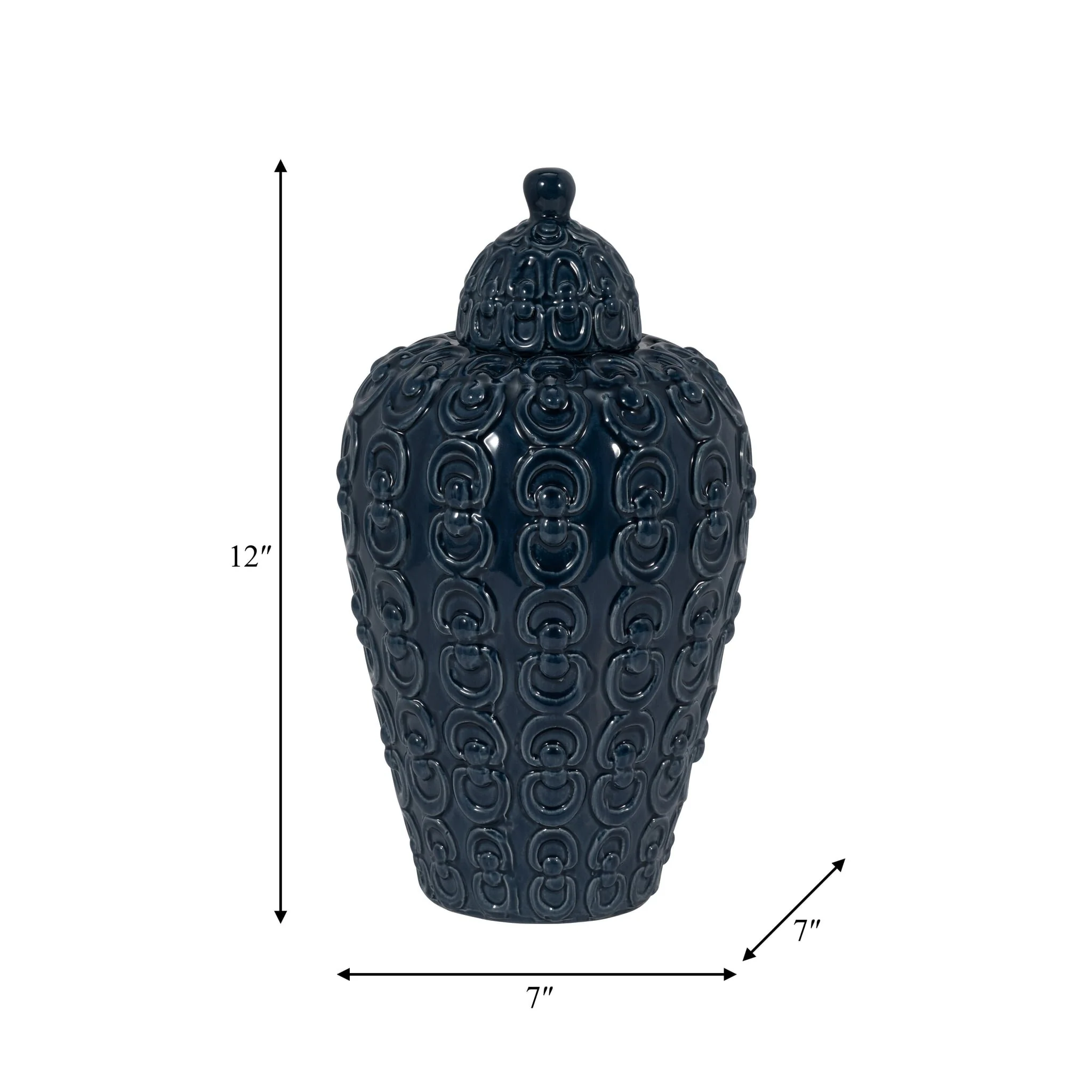 Cer, 12" Chain Texture Jar, Navy - Image 8