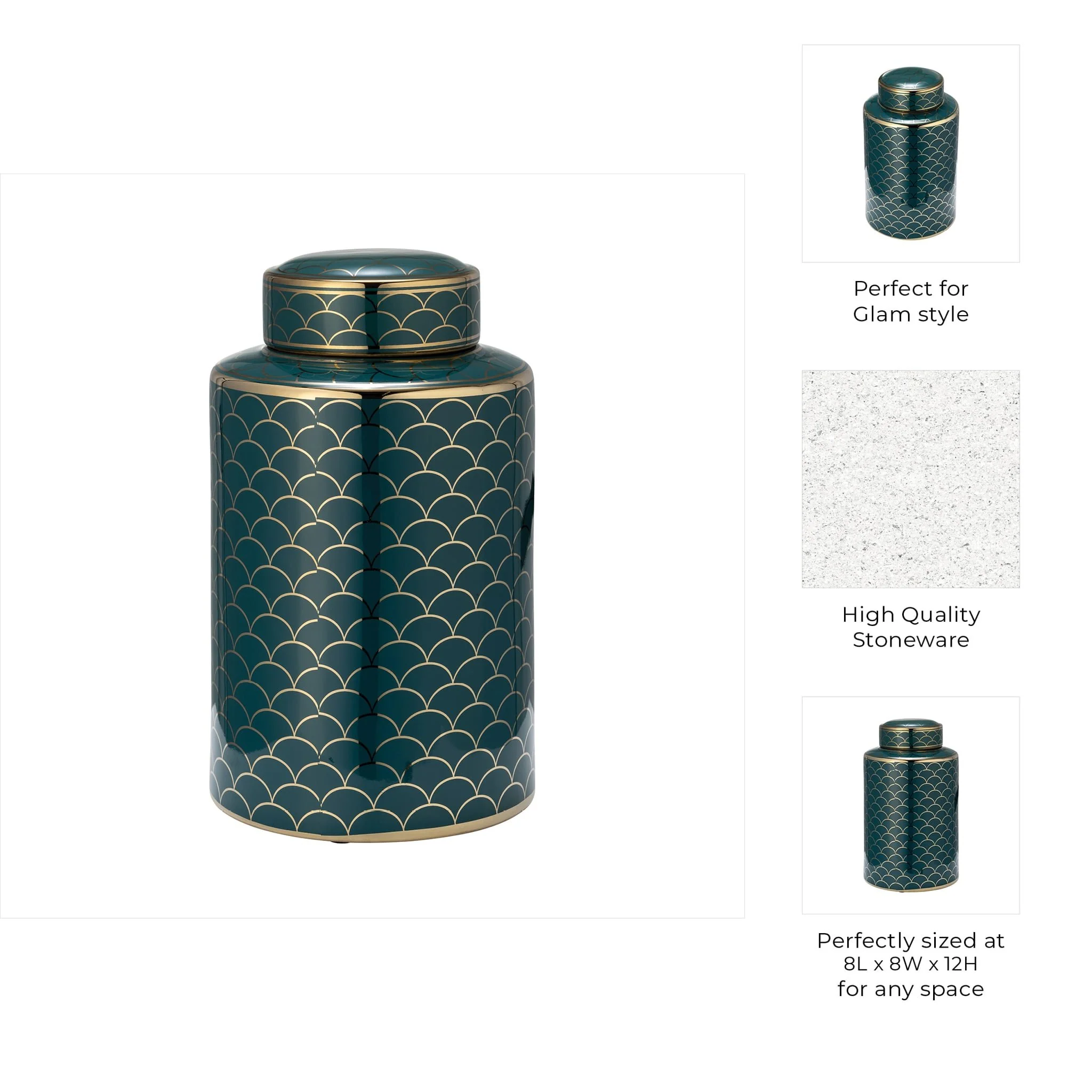 Cer, 12" Crackle Jar W/ Lid, Gold - Image 8