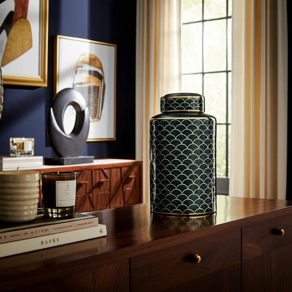 Cer, 12" Crackle Jar W/ Lid, Gold - Image 9