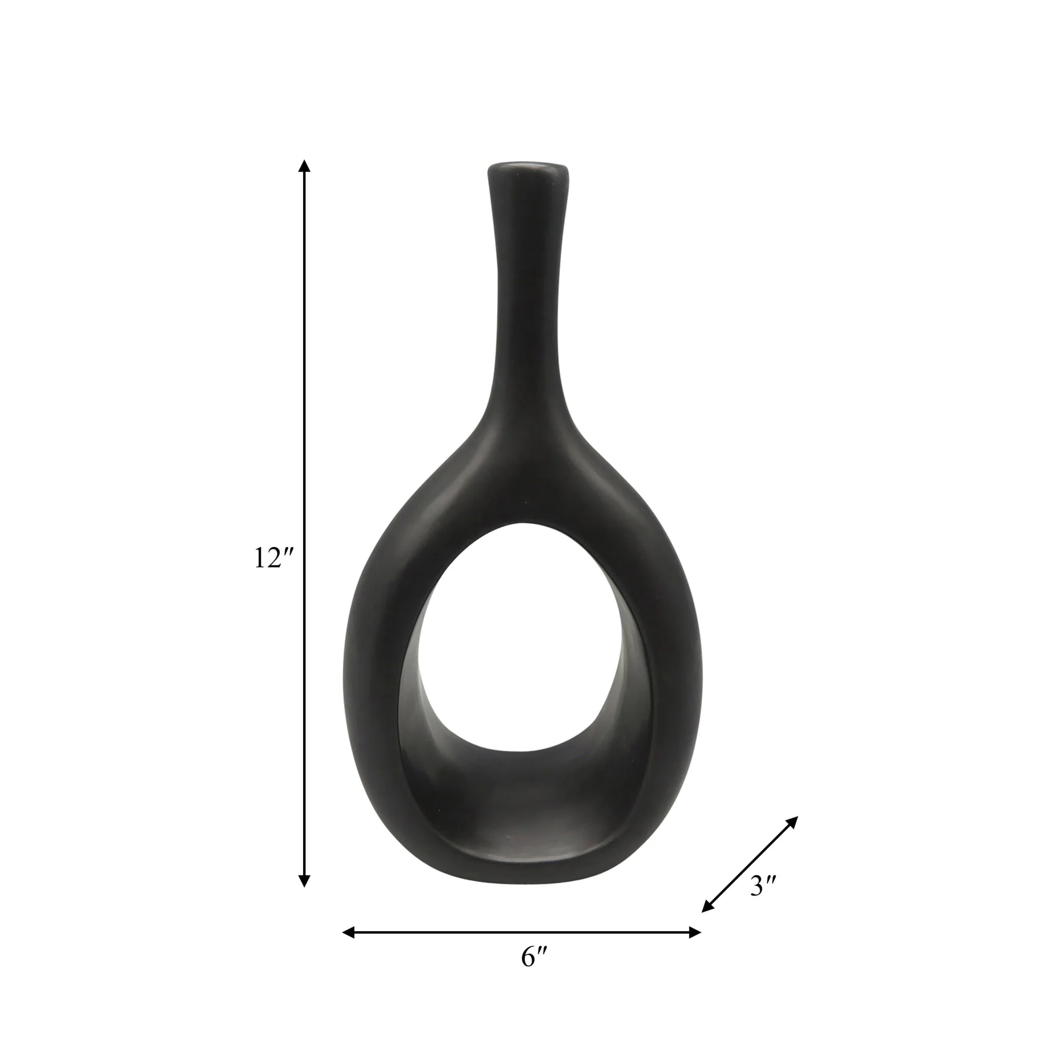 Cer, 12" Curved Open Cut Out Vase, Black - Image 9