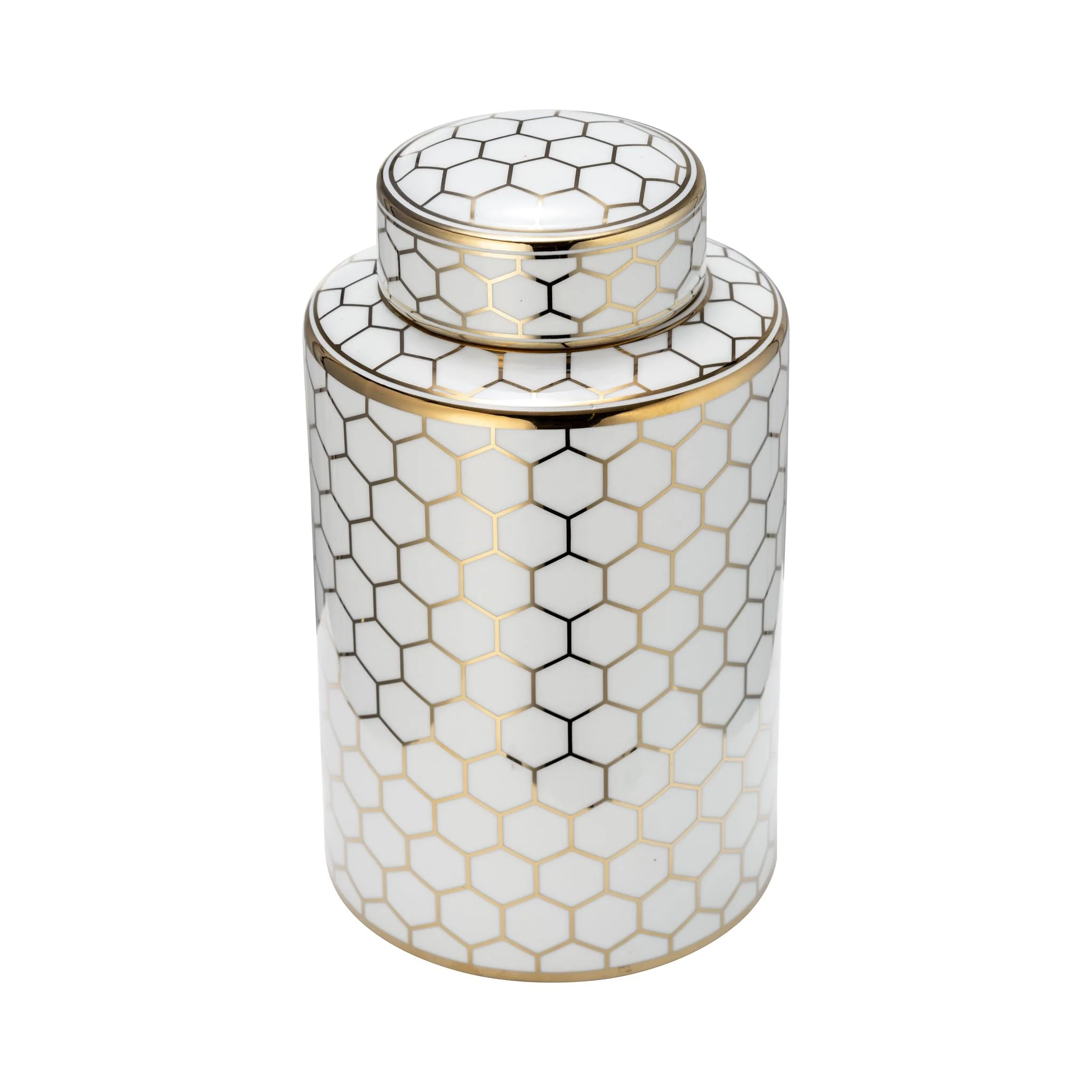 Cer, 12" Honeycomb Jar W/ Lid, Gold - Image 2