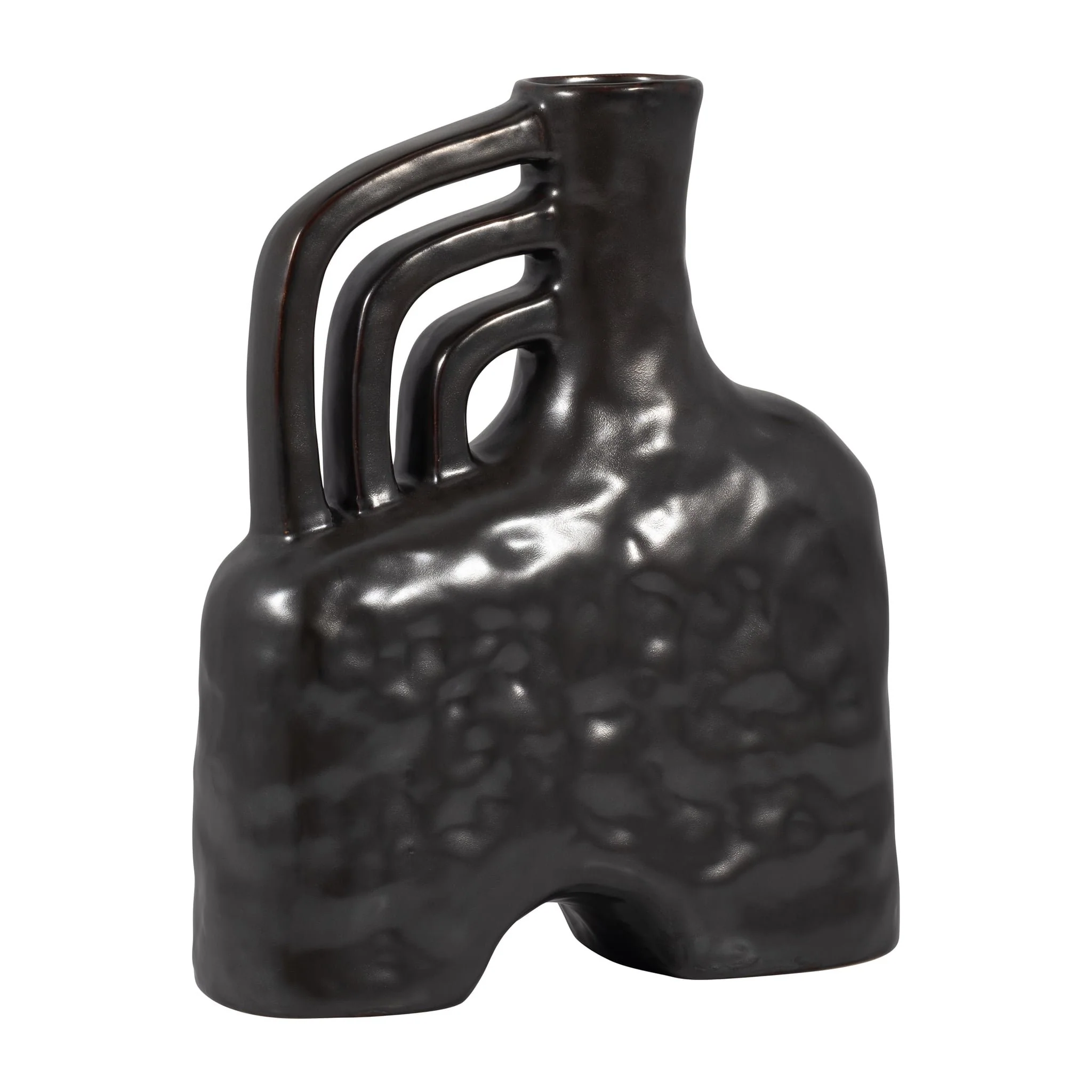Cer, 12" Metallic Triple Handle Vase, Black - Image 3