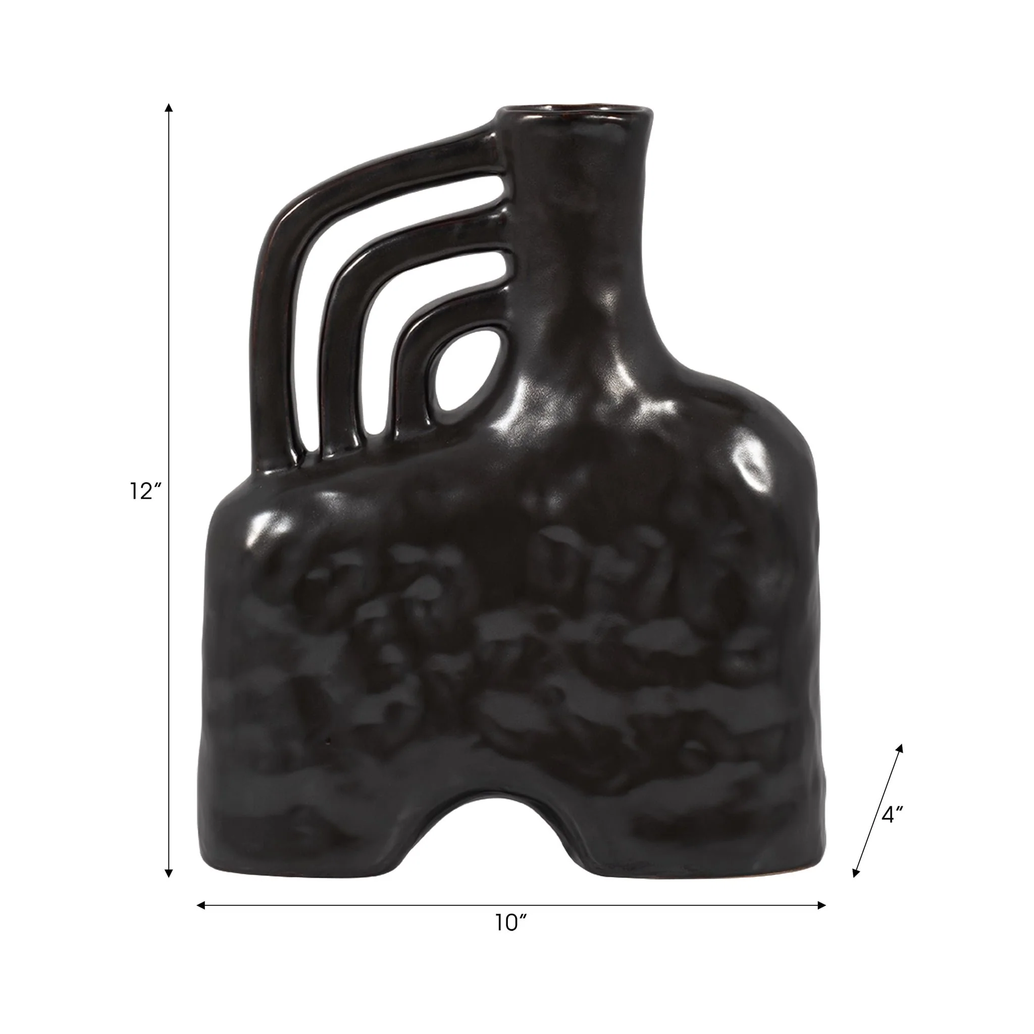 Cer, 12" Metallic Triple Handle Vase, Black - Image 8