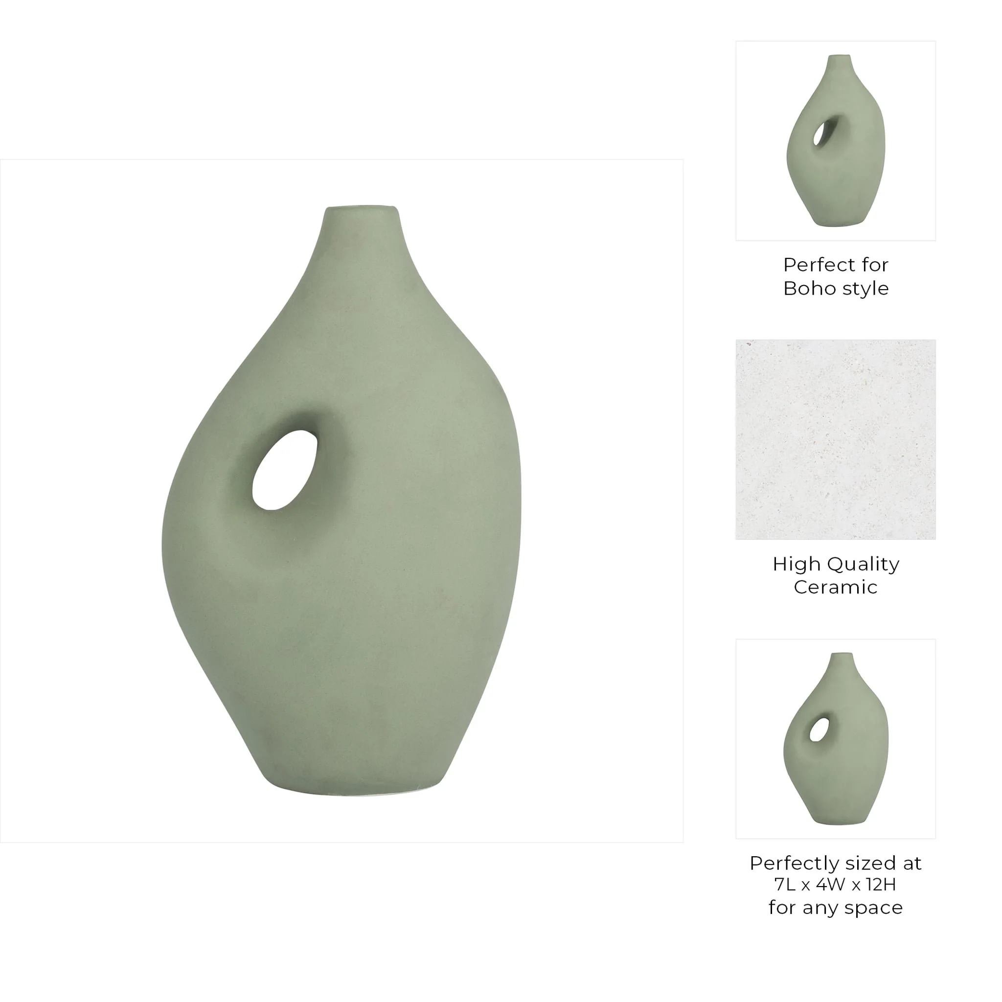 Cer, 12" Nomadic Handle Vase, Dark Sage - Image 9