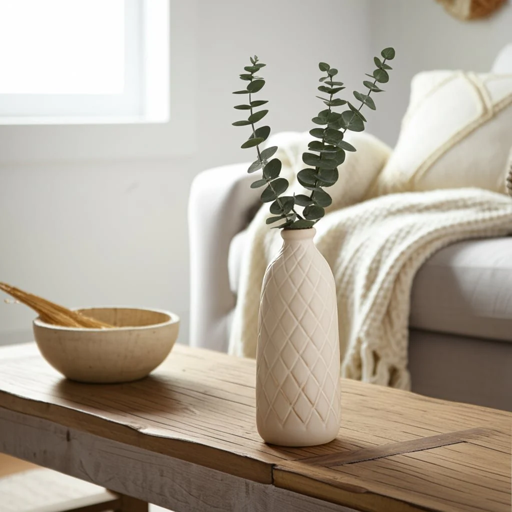 Cer, 12" Plaid Textured Vase, Beige - Image 12