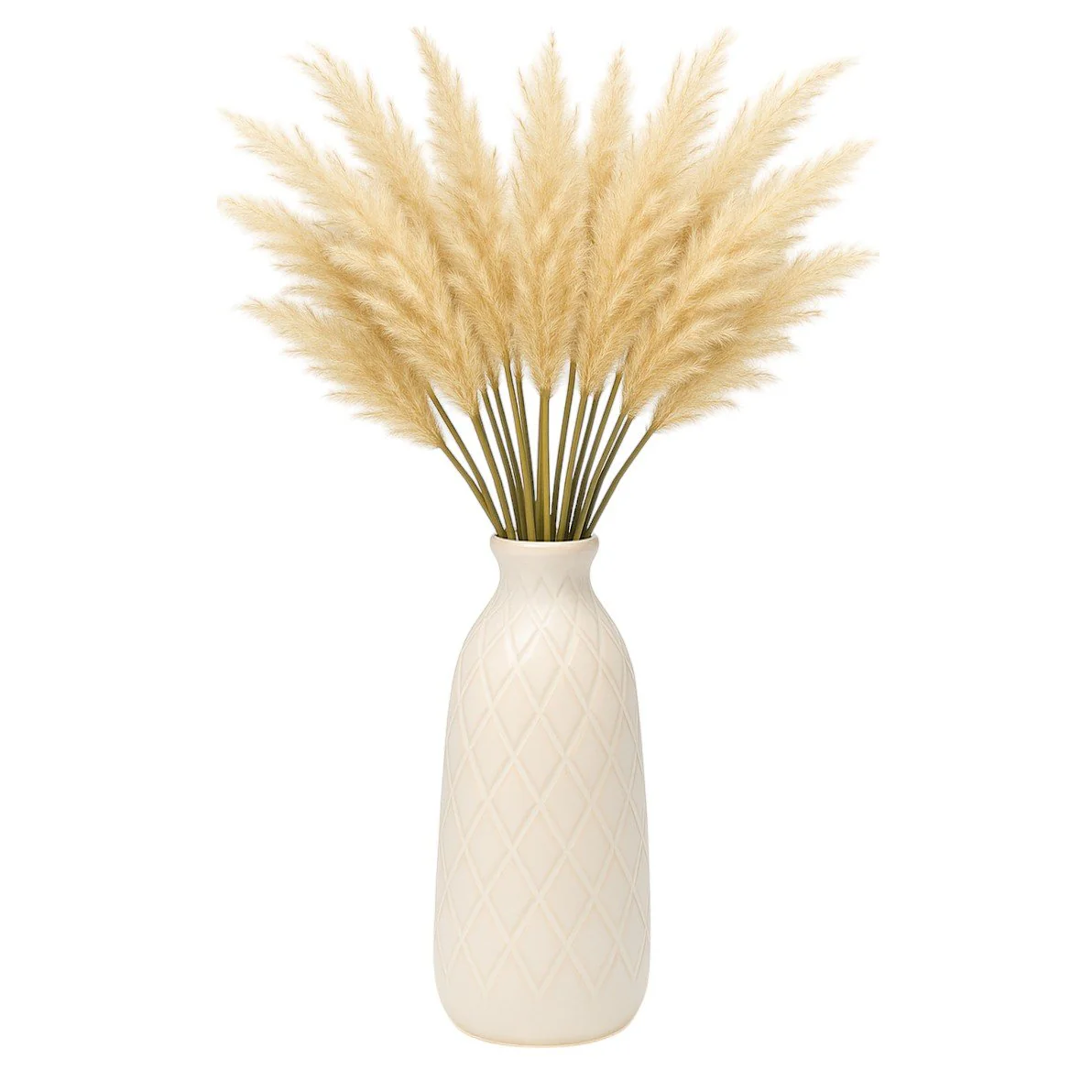 Cer, 12" Plaid Textured Vase, Beige - Image 2