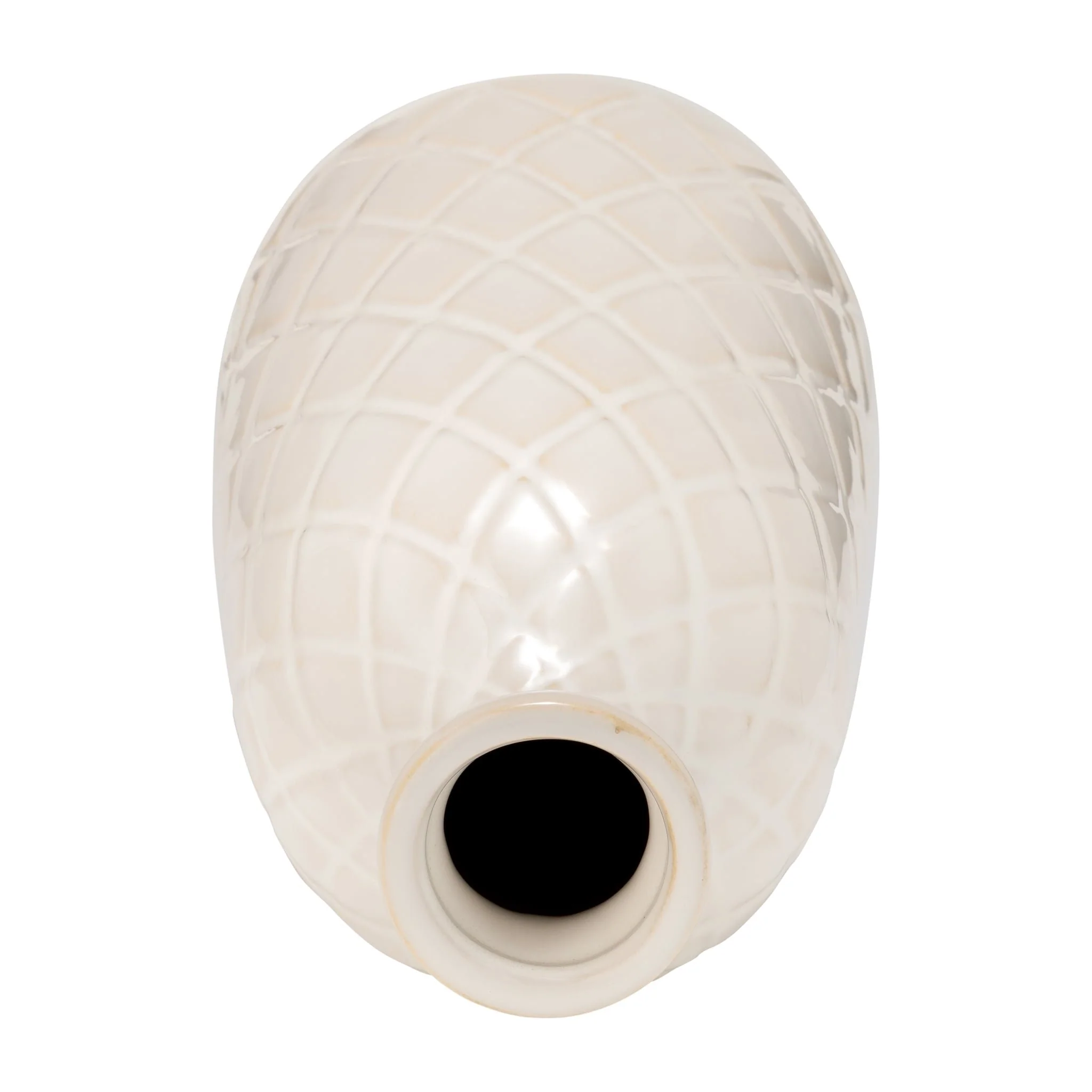 Cer, 12" Plaid Textured Vase, Beige - Image 5